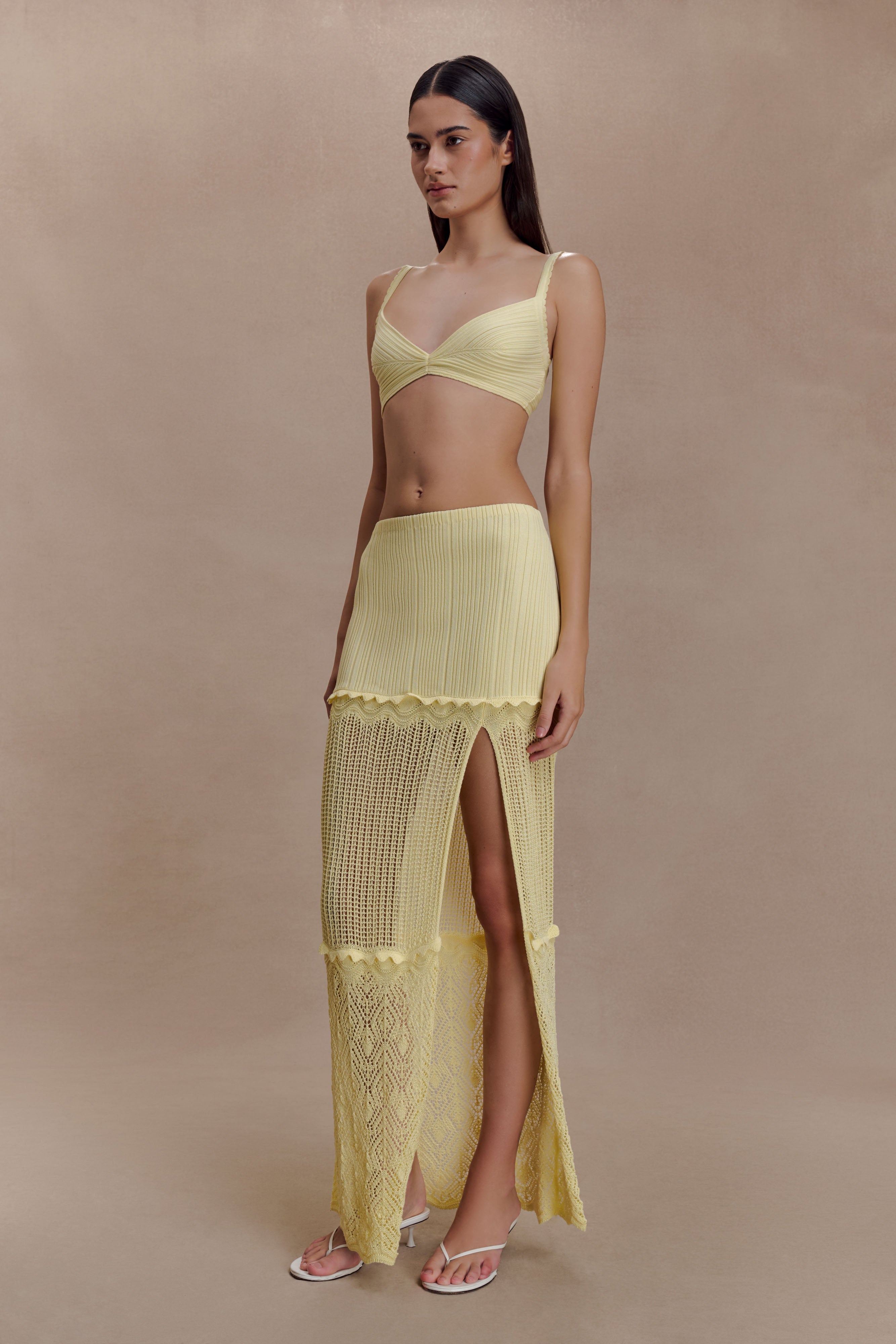 Coleene Pointelle Knit Top - Lemon | MESHKI US