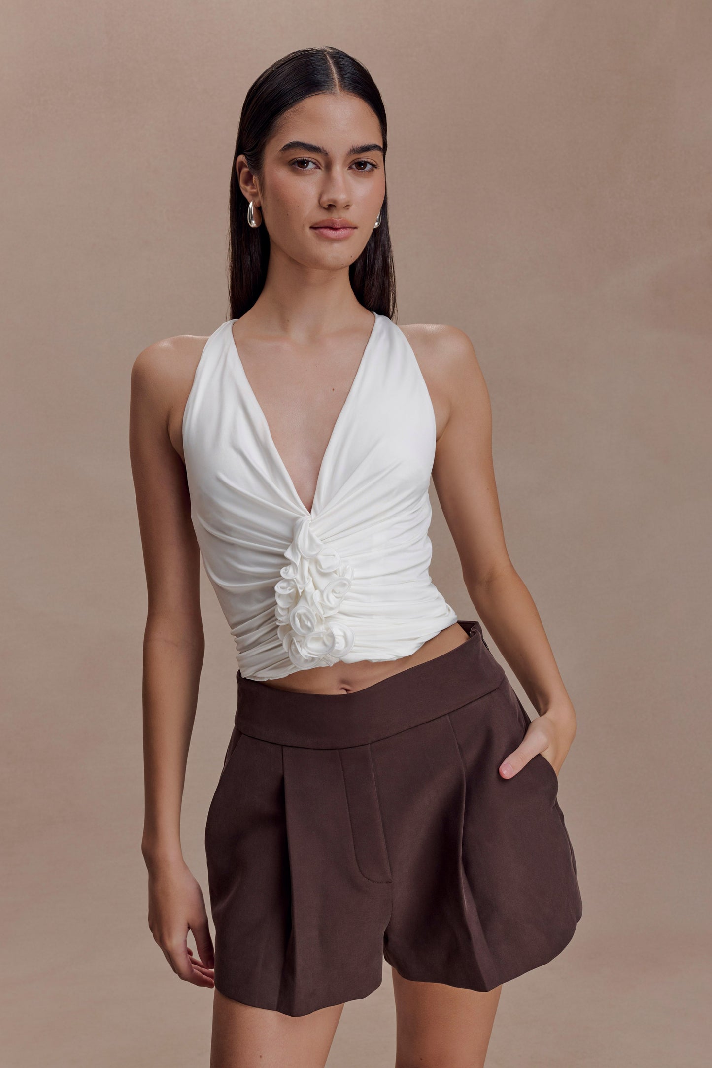 Alessandra Slinky Ruffle Top - Ivory