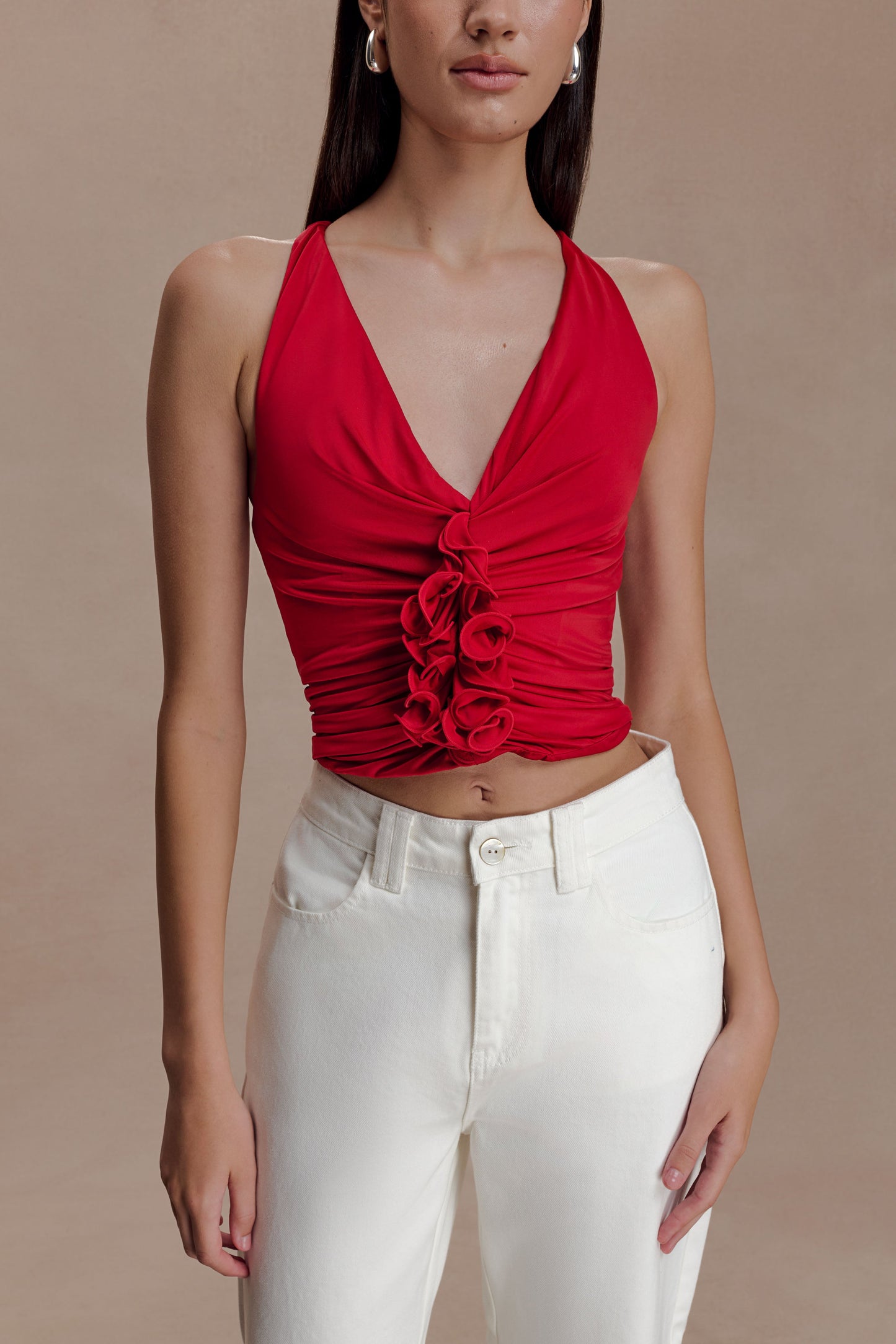 Alessandra Slinky Ruffle Top - Ruby