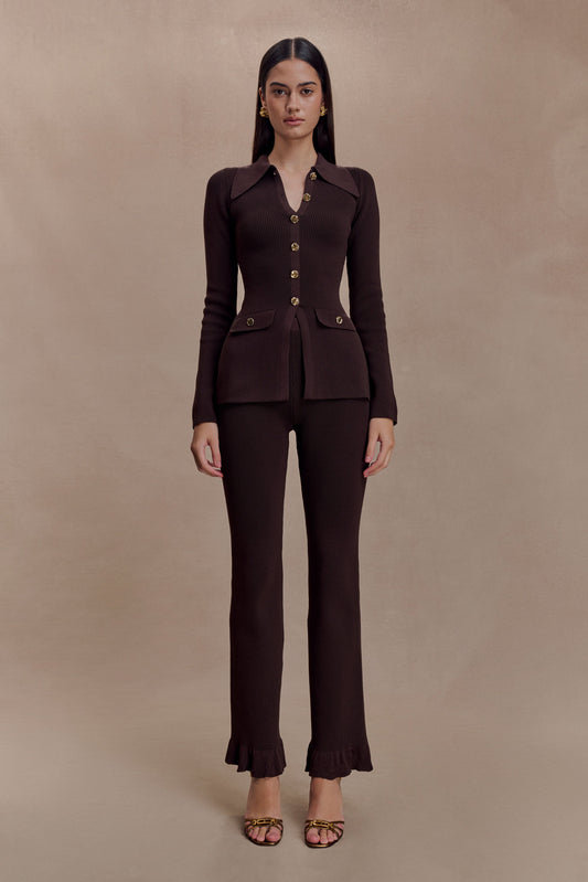 Suzie Ribbed Flared Pants - Chocolate