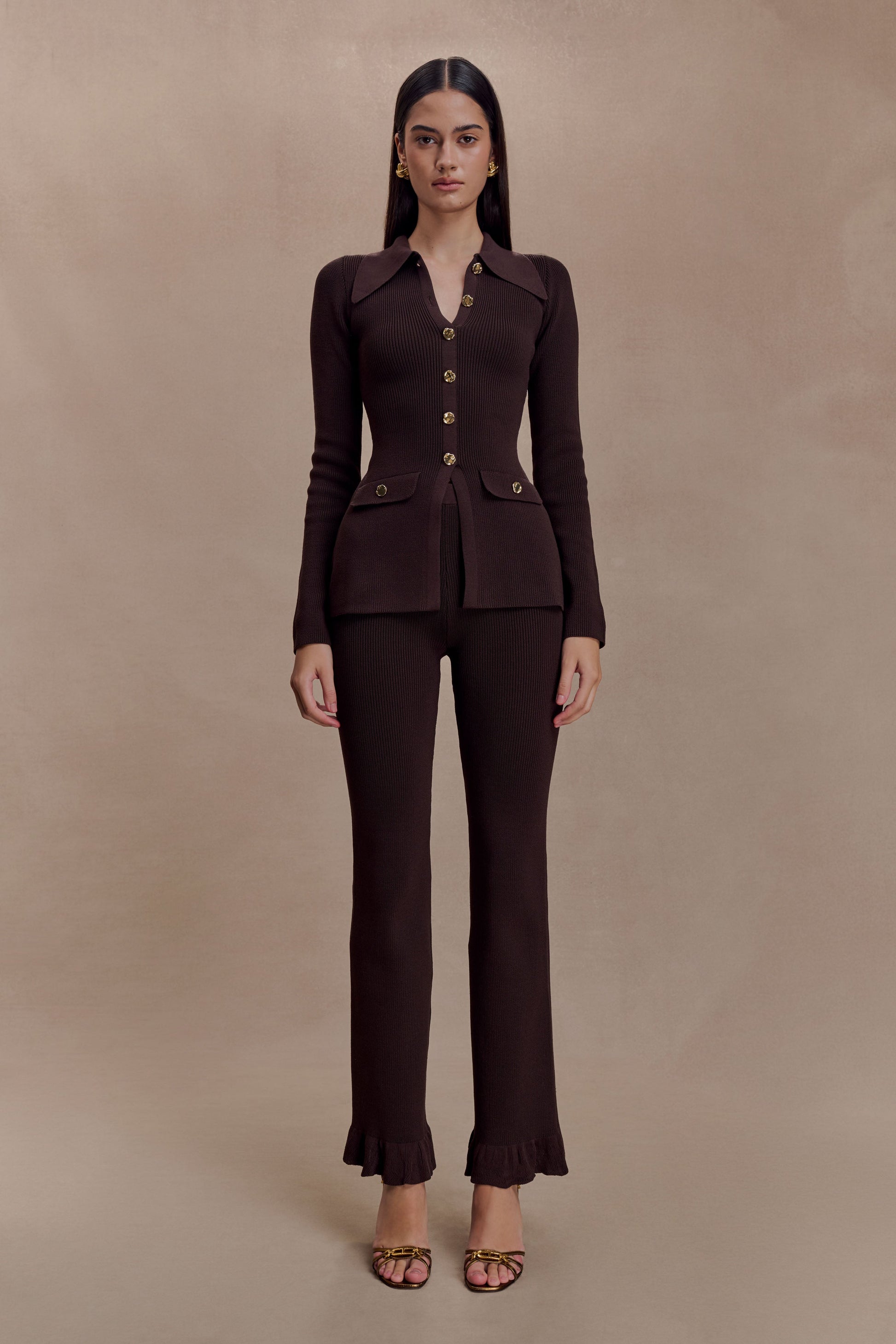 Suzie Ribbed Long Sleeve Longline Top - Chocolate #7