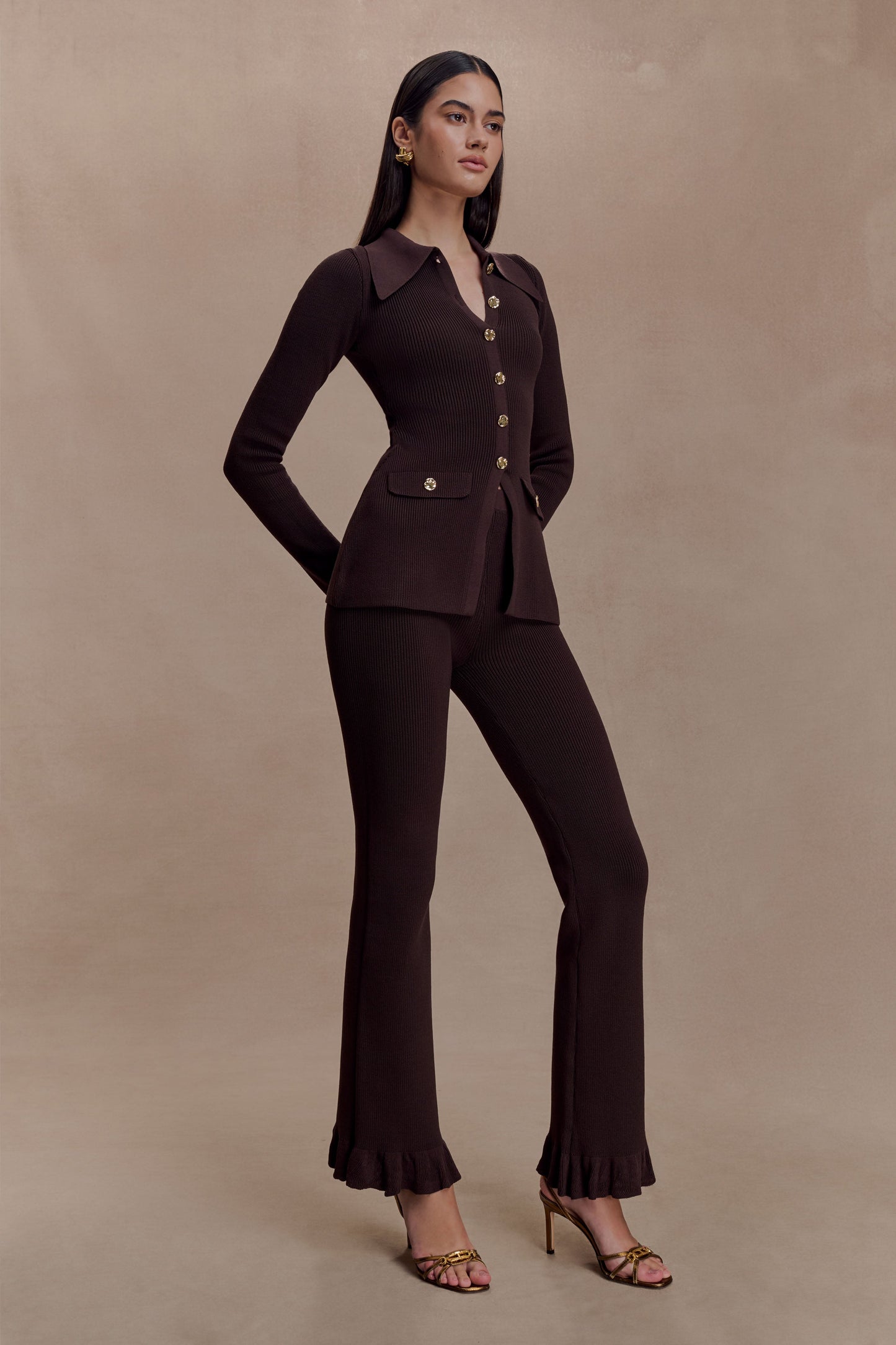 Suzie Ribbed Long Sleeve Longline Top - Chocolate