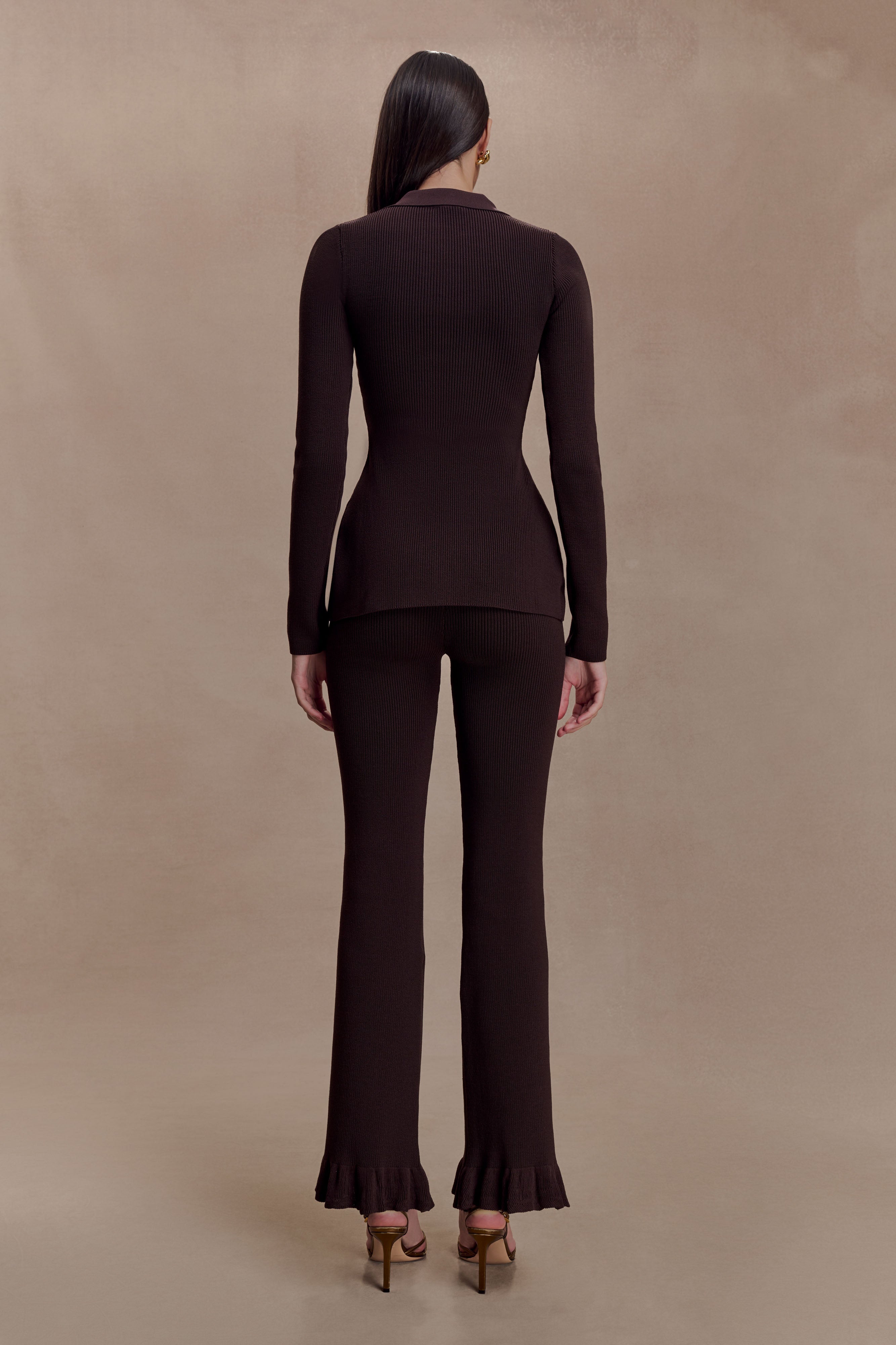 Suzie Ribbed Flared Pants - Chocolate | MESHKI US
