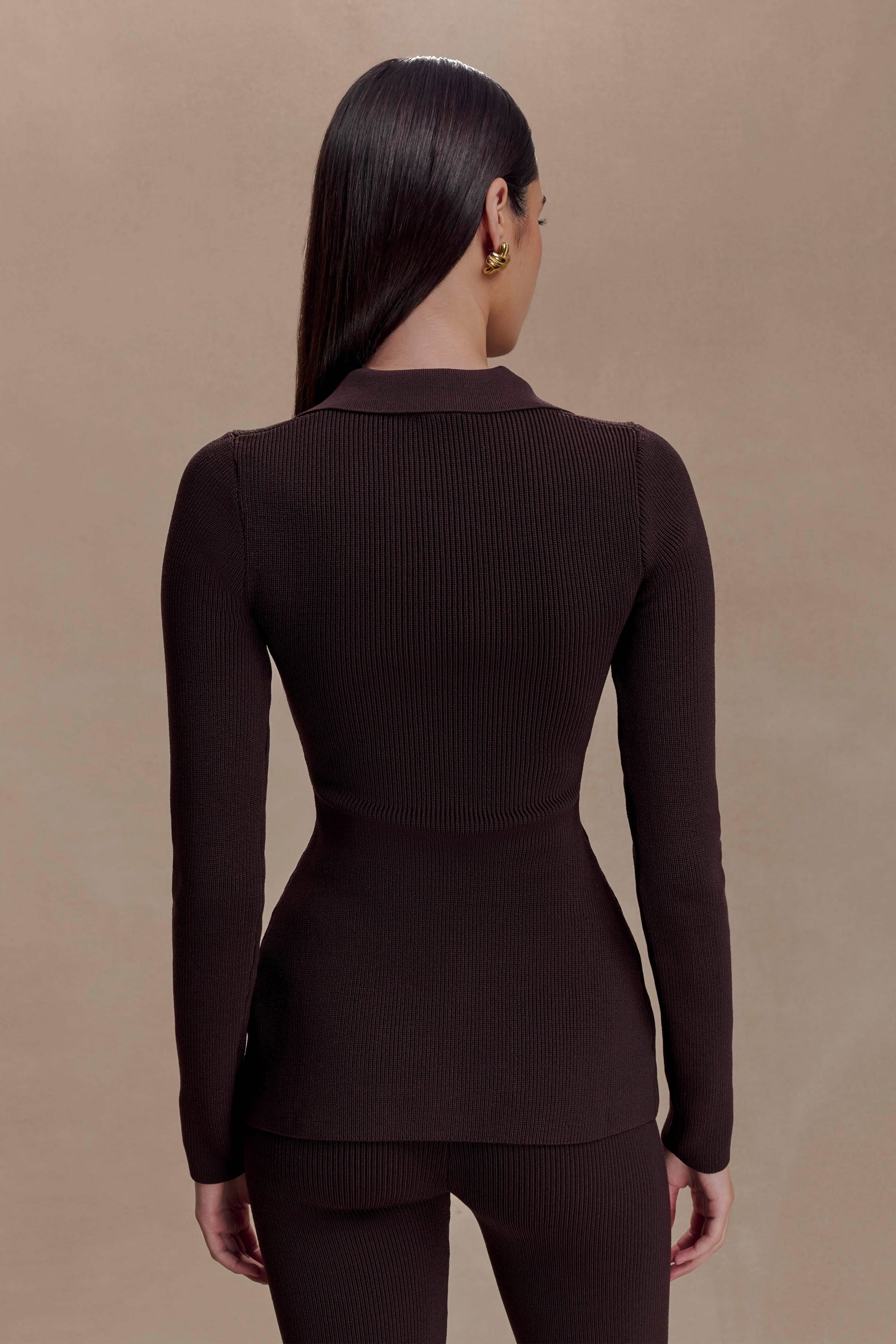 Suzie Ribbed Long Sleeve Longline Top - Chocolate #2