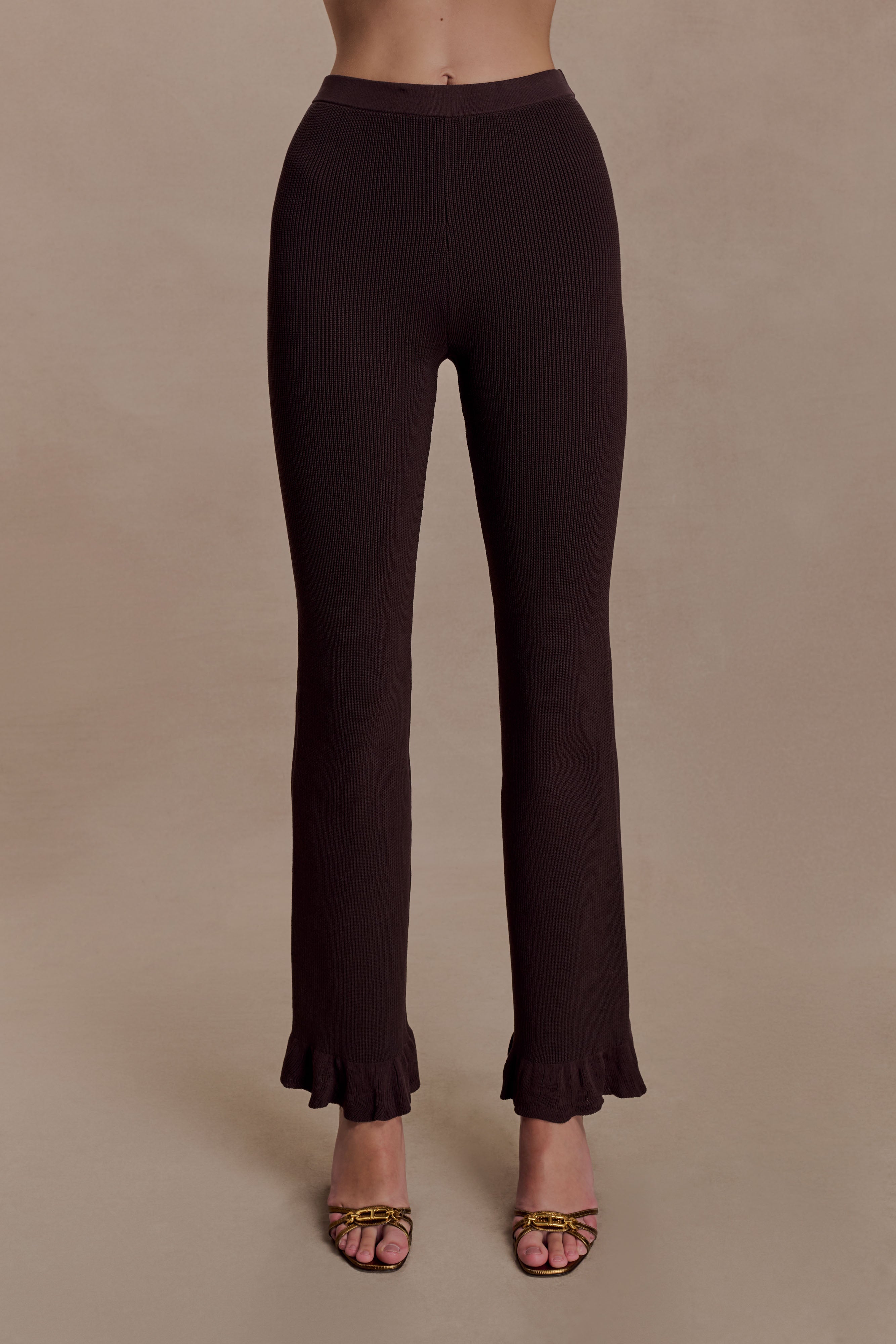 Suzie Ribbed Flared Pants - Chocolate | MESHKI US