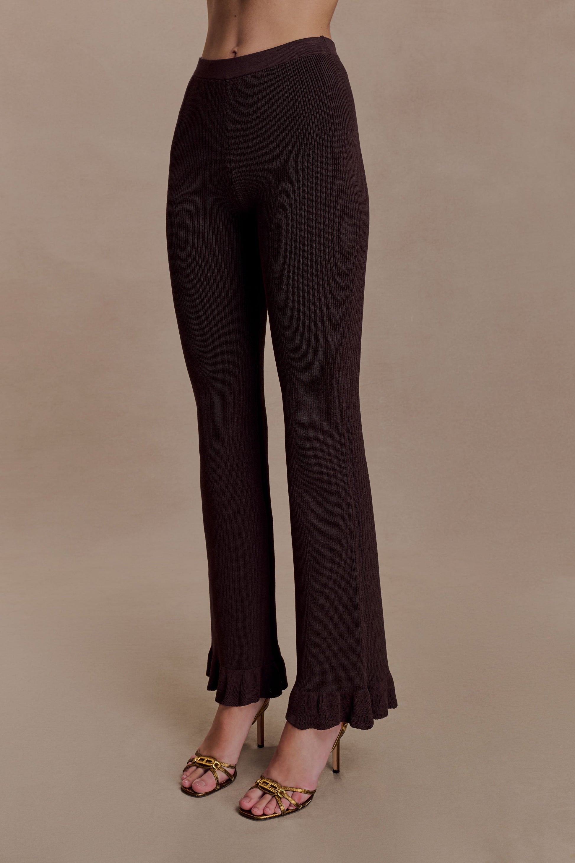 Suzie Ribbed Flared Pants - Chocolate #4