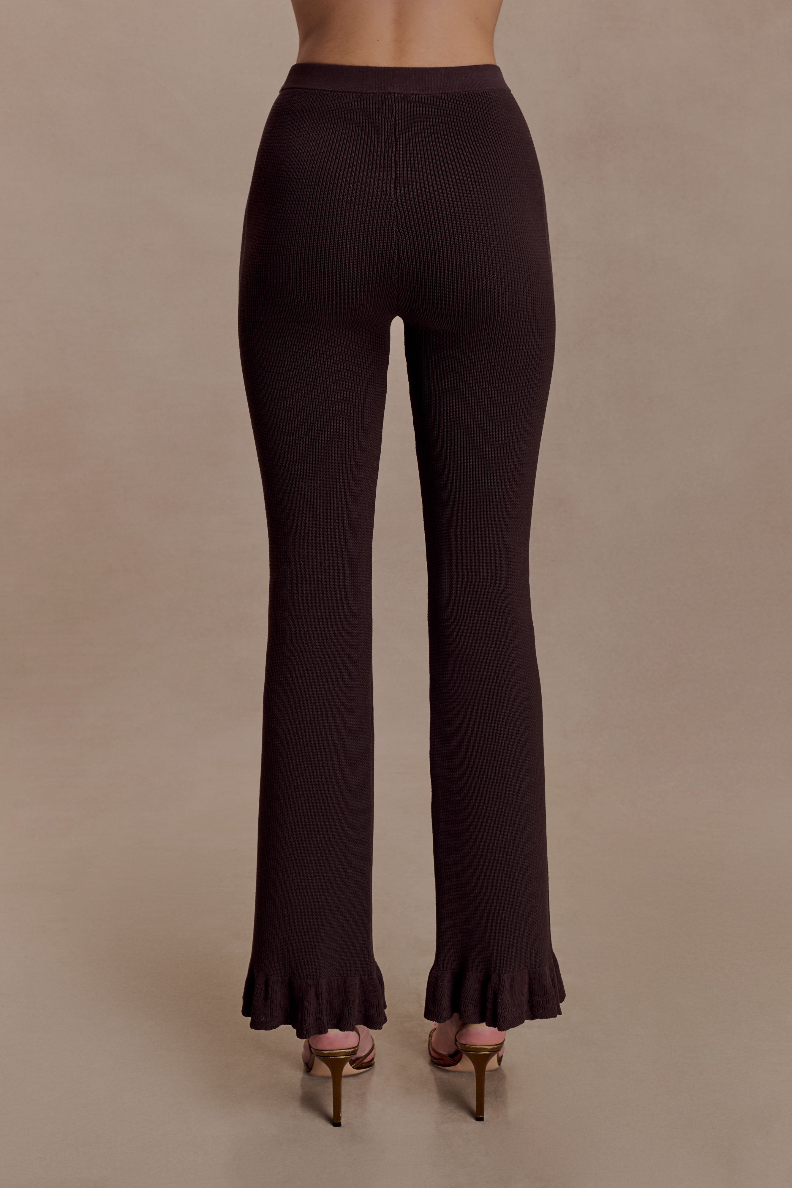 Suzie Ribbed Flared Pants - Chocolate | MESHKI US