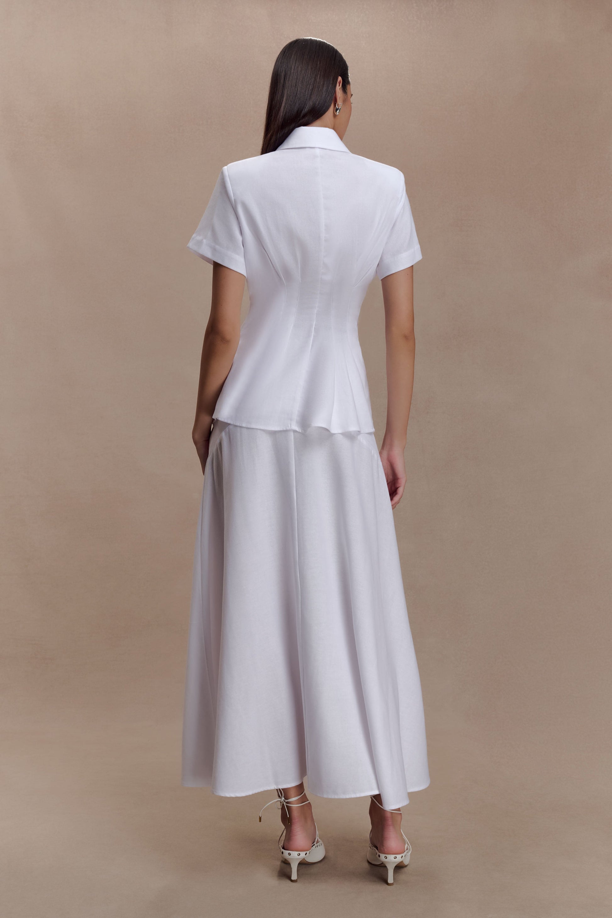 Selma Curved Waist Midi Skirt - White #5