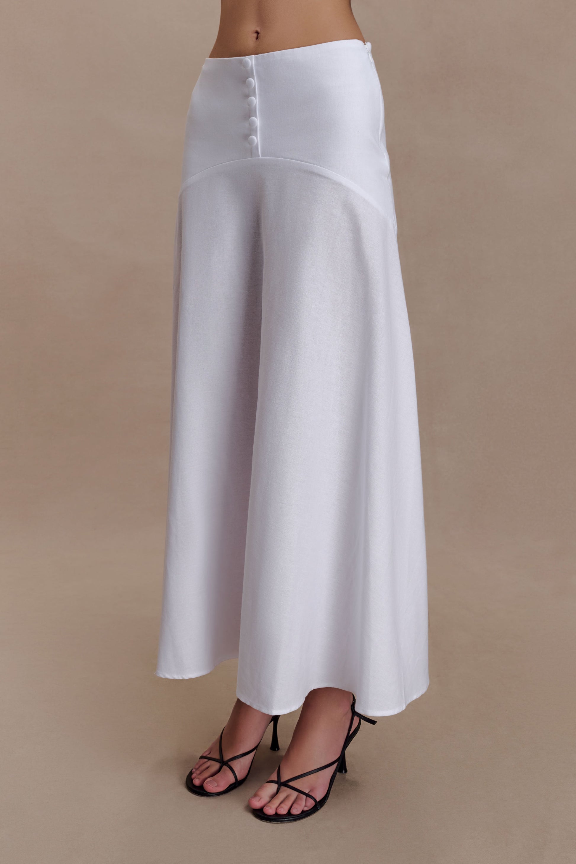 Selma Curved Waist Midi Skirt - White #3