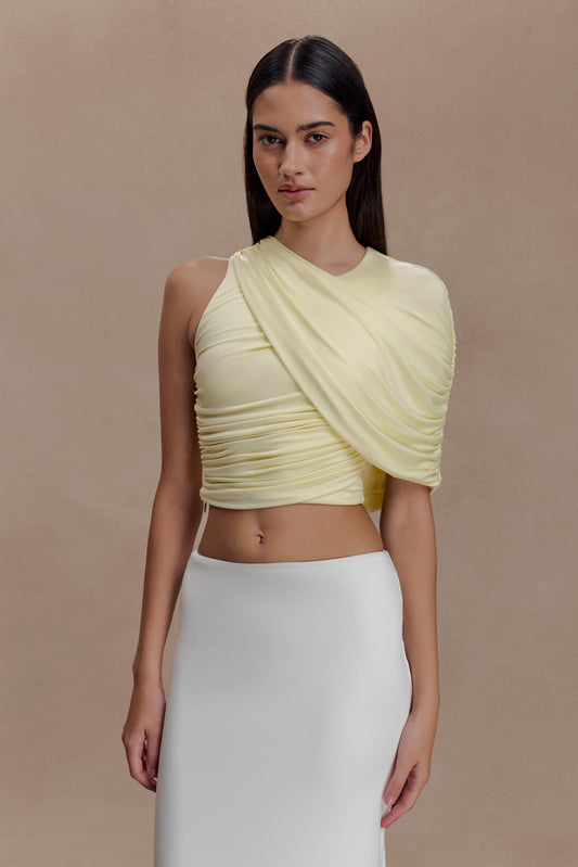 Adrienne One Shoulder Slinky Top - Lemon
