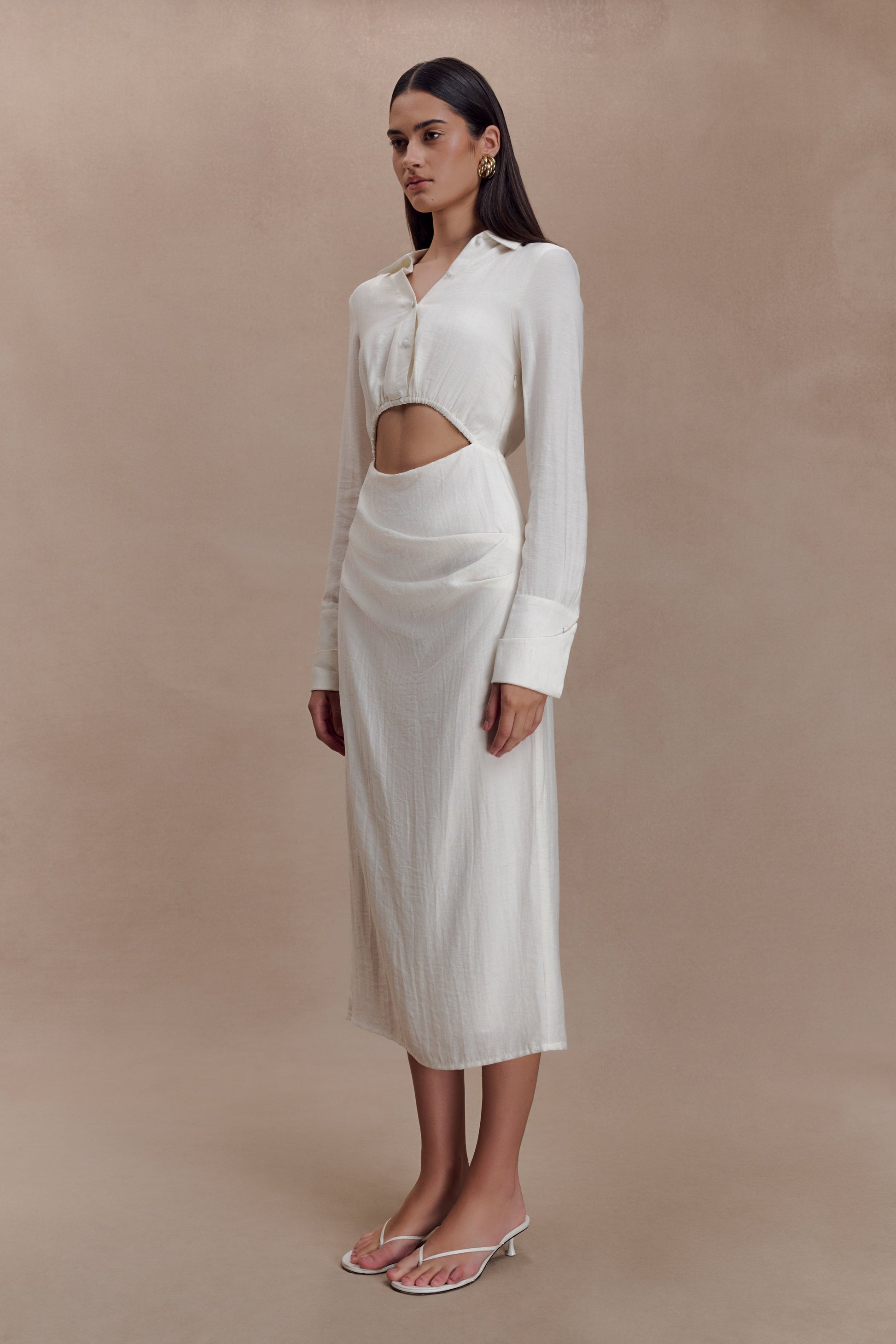 Cecilie Cut Out Shirt Midi Dress / White | Meshki | Xs Cecilie Cut Out Shirt Midi Dress / White | Meshki | Xs