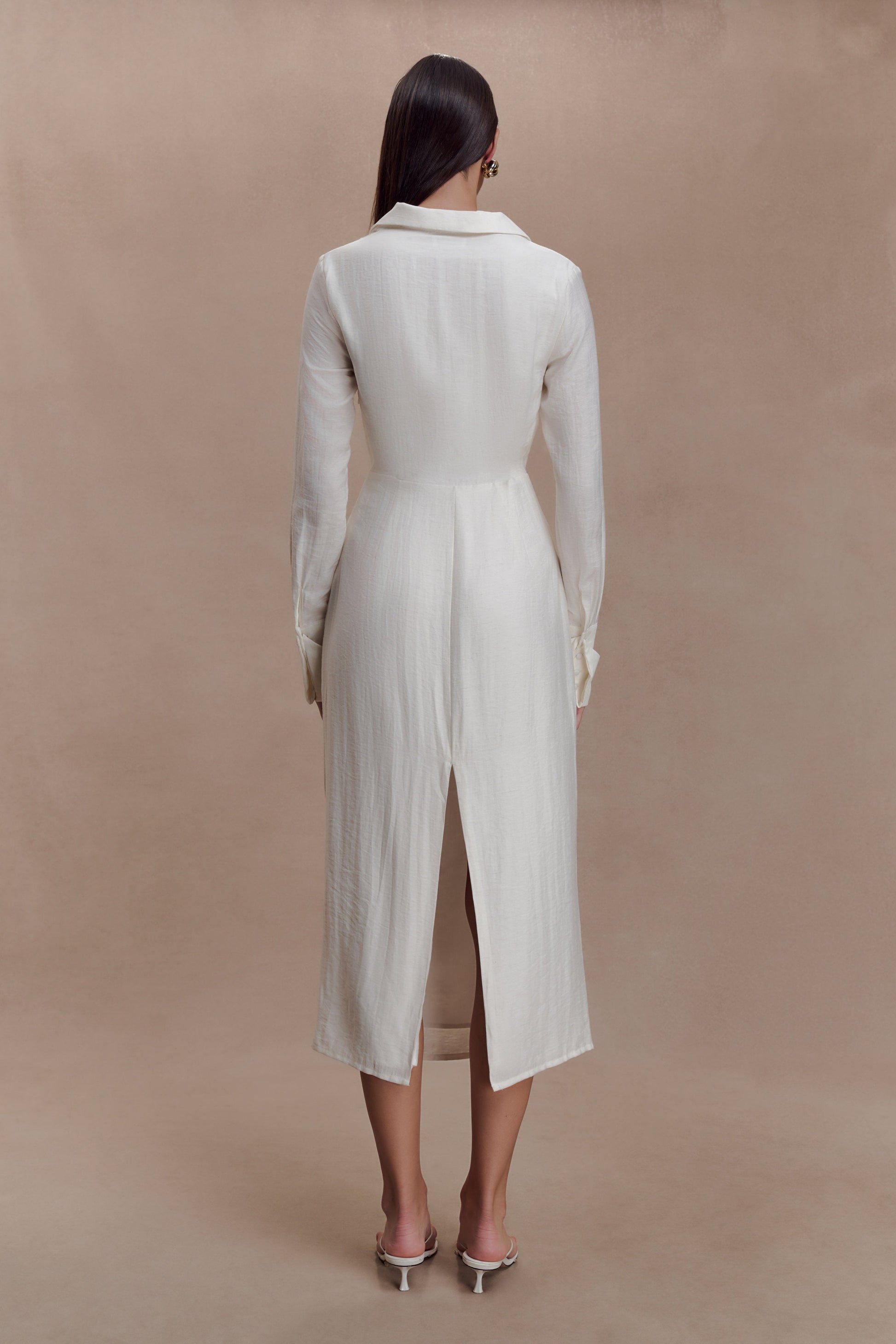 Cecilie Cut Out Shirt Midi Dress / White | MESHKI
