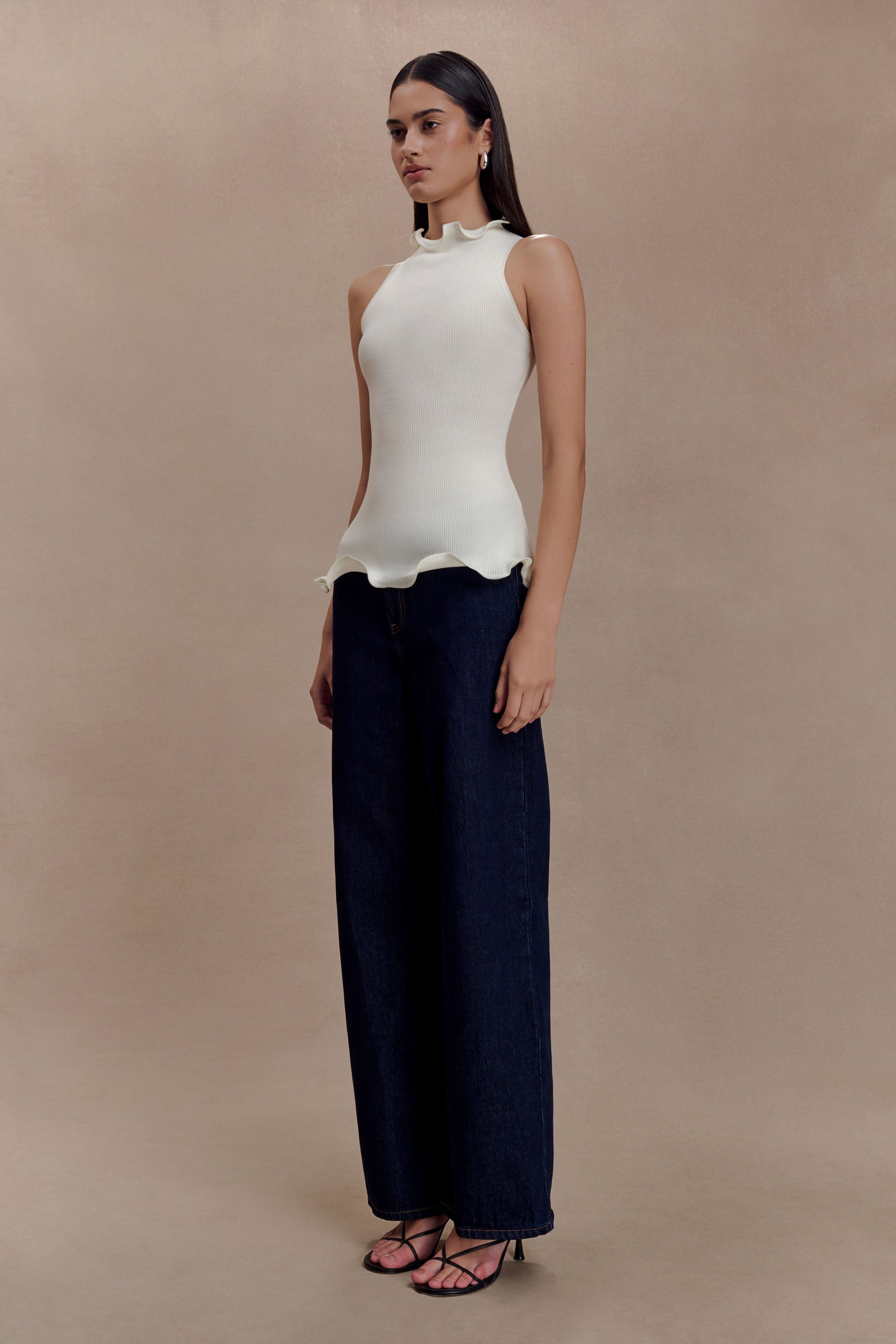 Diya Ribbed Sleeveless Top With Wire Hem - Ivory #4