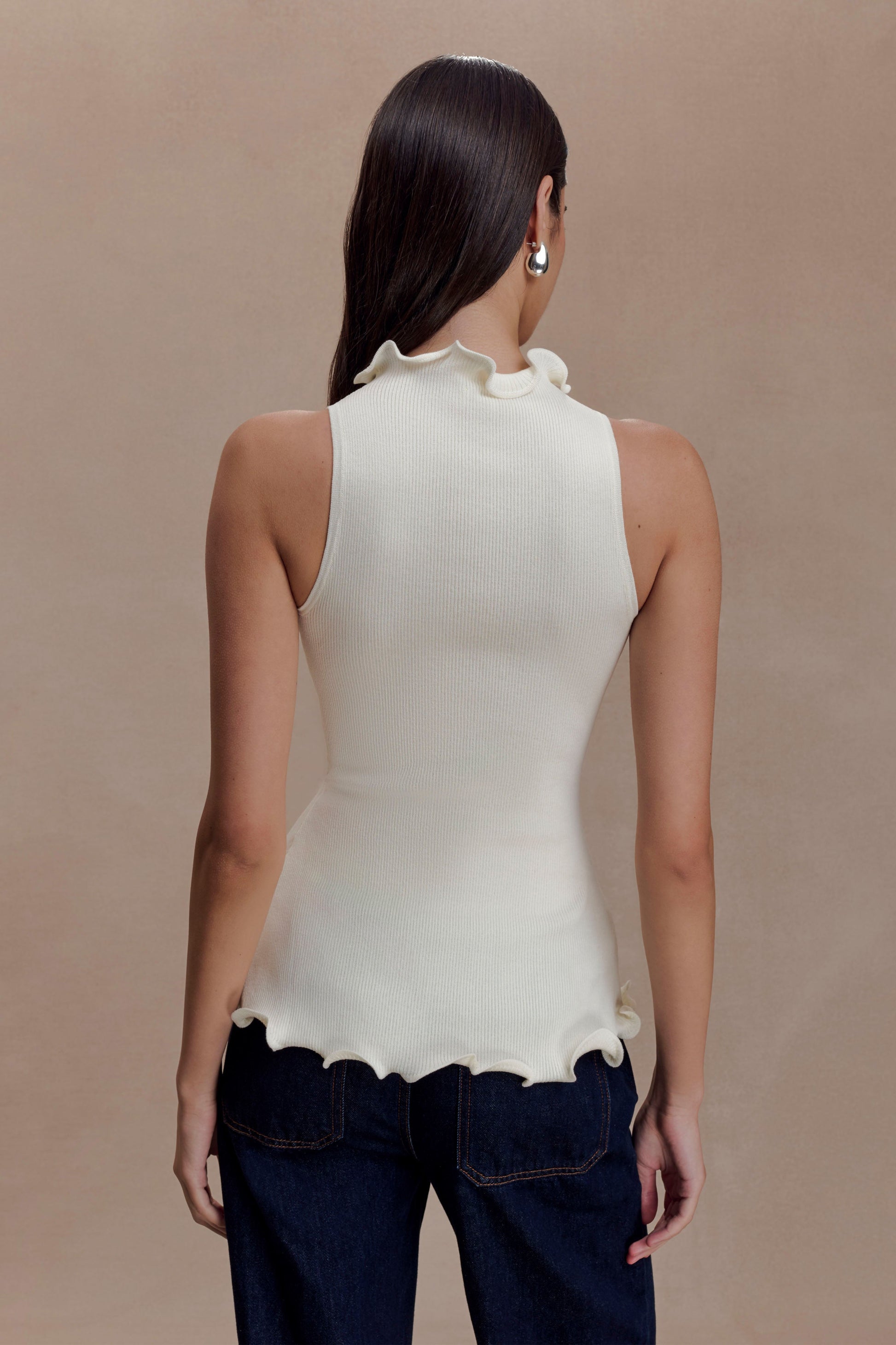Diya Ribbed Sleeveless Top With Wire Hem - Ivory #2
