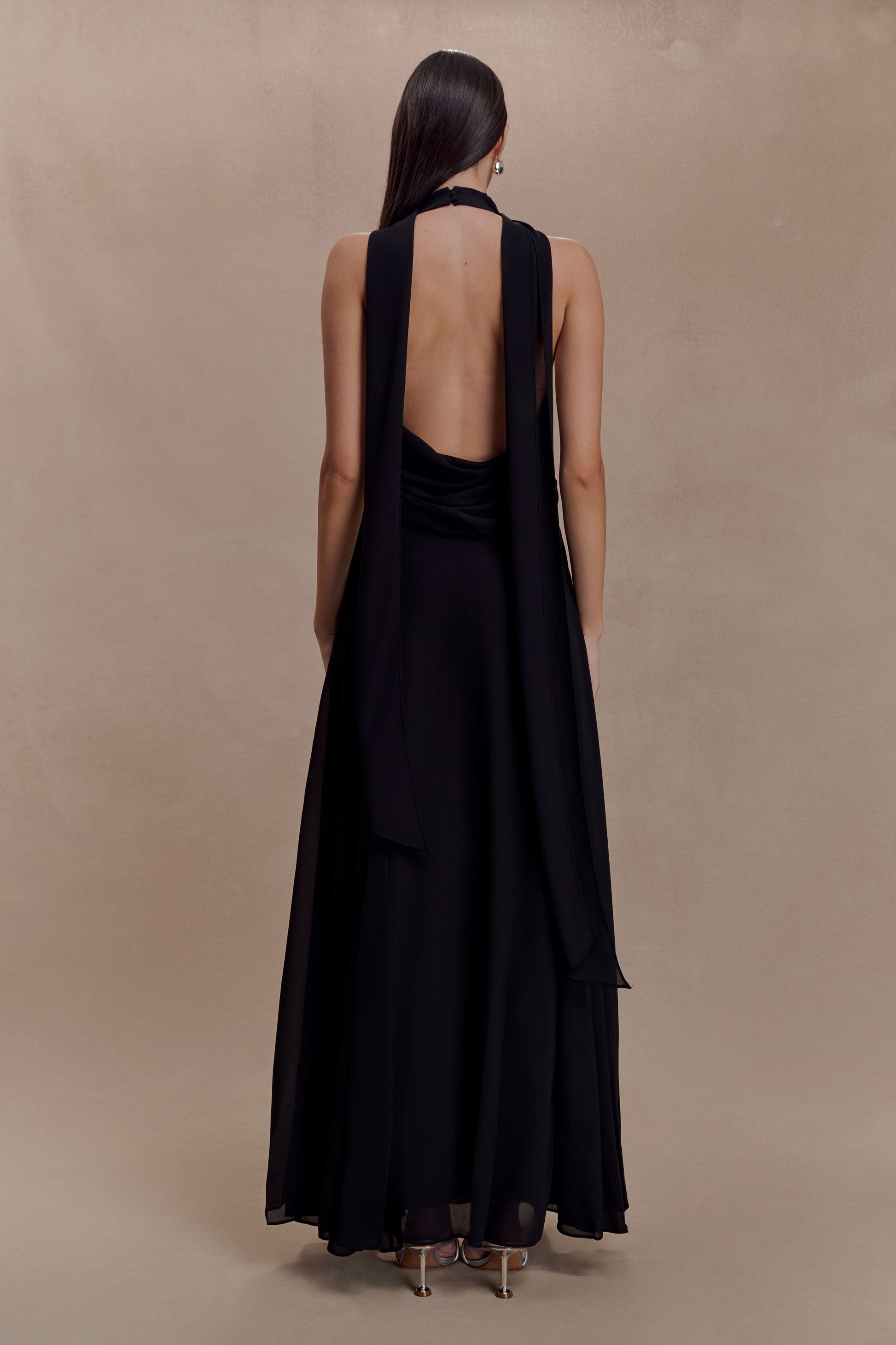 Santal Floral Chiffon Halter Maxi Dress - Black | MESHKI US Santal Floral Chiffon Halter Maxi Dress - Black | MESHKI US