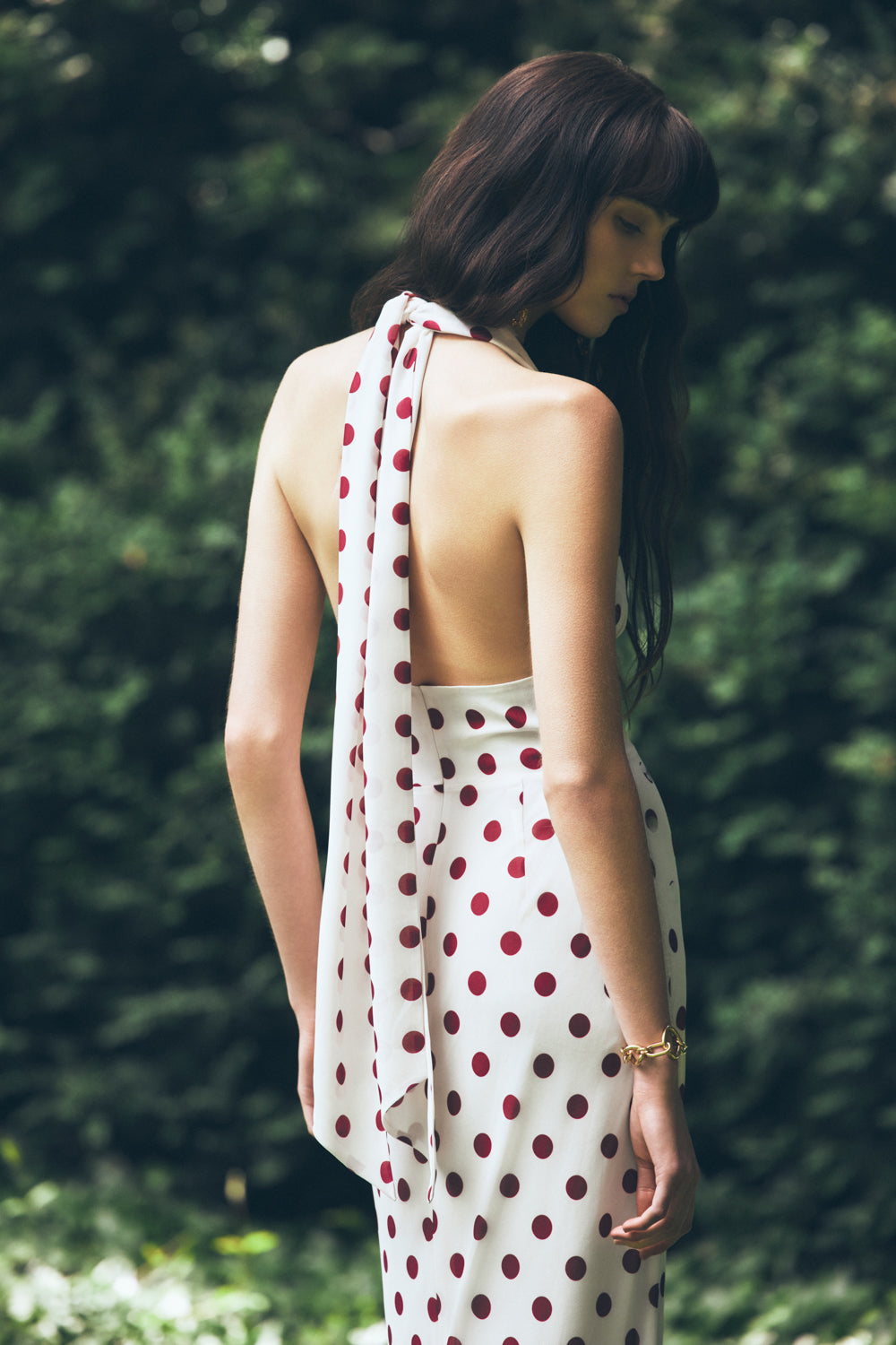 Nadine Halter Chiffon Maxi Dress - Ivory/Merlot Polka Dot | MESHKI US Nadine Halter Chiffon Maxi Dress - Ivory/Merlot Polka Dot | MESHKI US