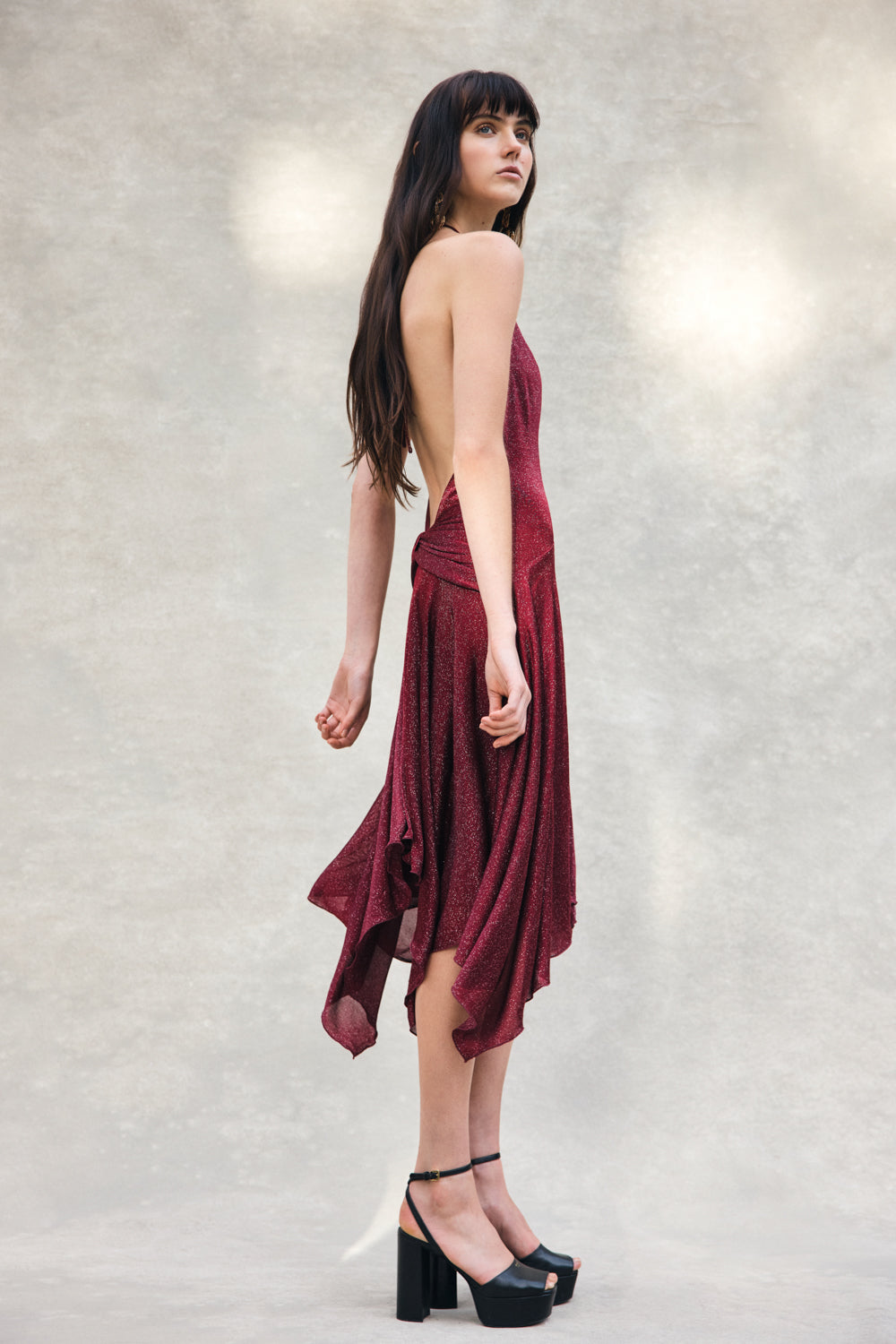 Sylvie Lurex Hankie Midi Dress / Wine | MESHKI Sylvie Lurex Hankie Midi Dress / Wine | MESHKI