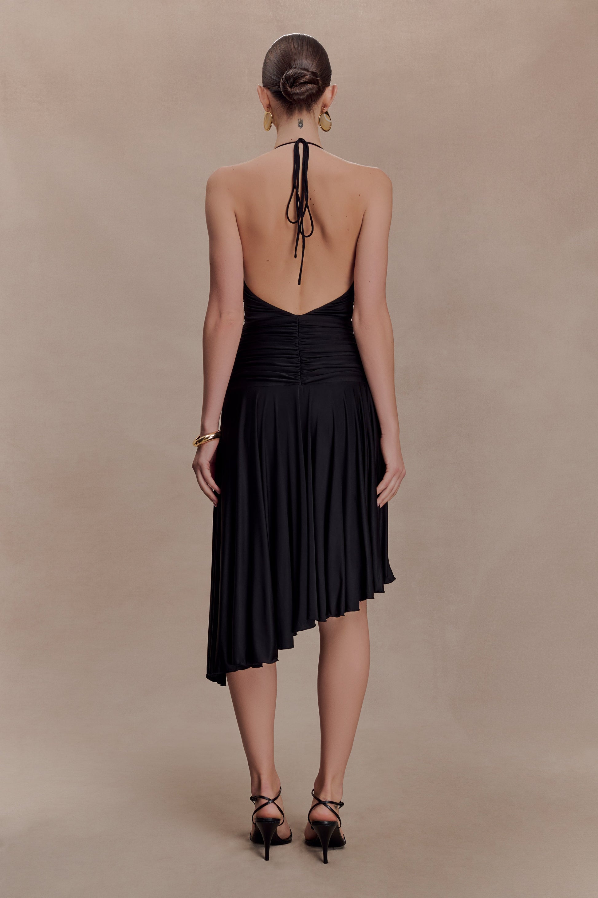 Zelda Asymmetric Slinky Midi Dress / Black | MESHKI | XXL Zelda Asymmetric Slinky Midi Dress / Black | MESHKI | XXL