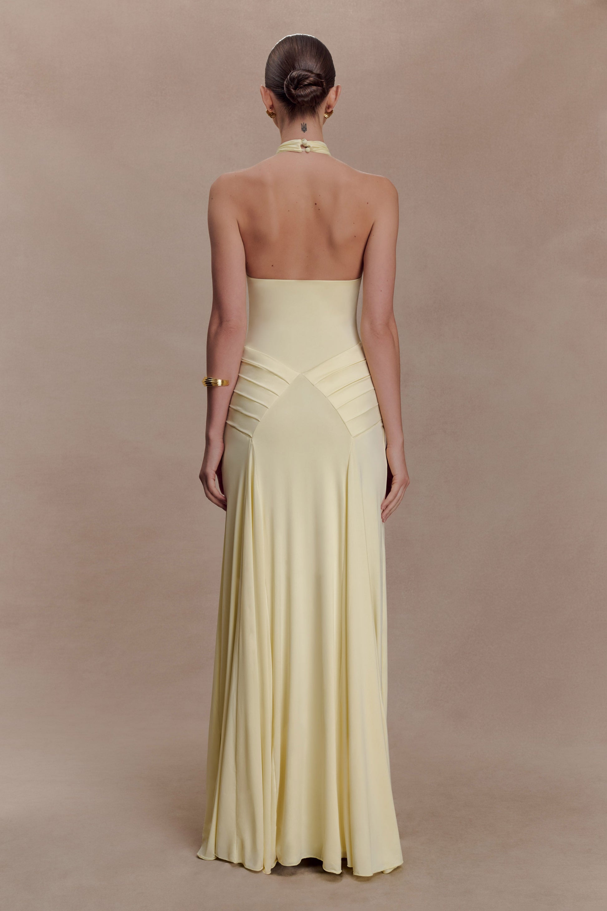 Indira Gathered Slinky Halter Maxi Dress - Lemon #2