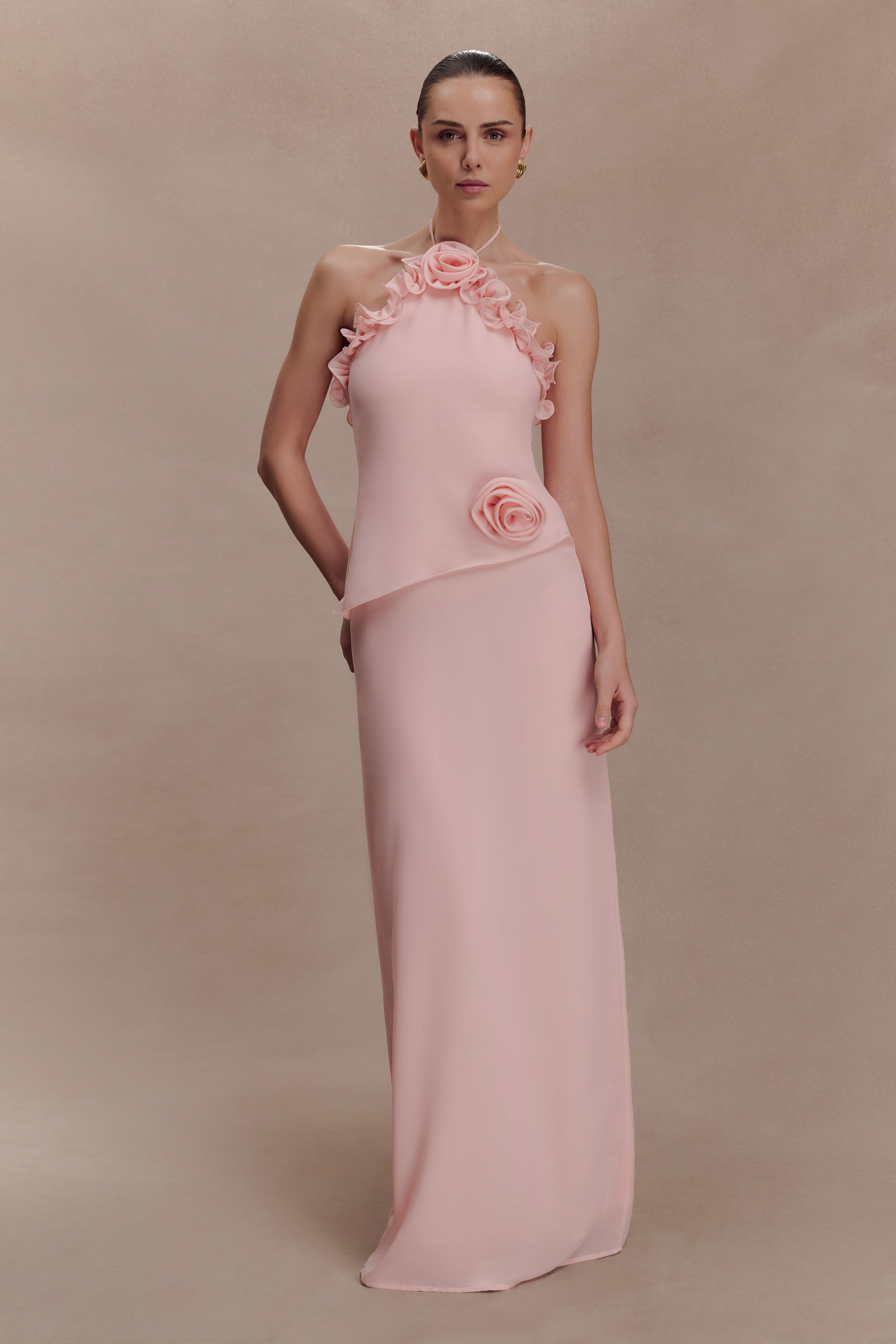 Melissa Chiffon Flower Maxi Dress - Baby Pink | MESHKI US