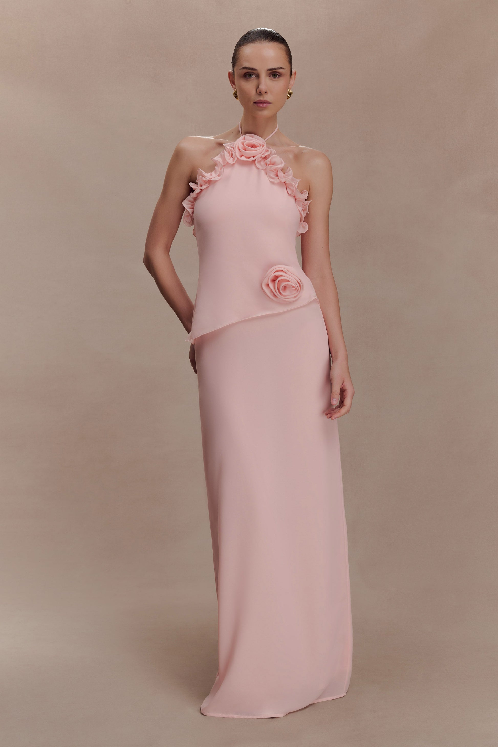 meshki hot pink dress Stella Draped Slinky Maxi Dress / Fuchsia Pink | MESHKI