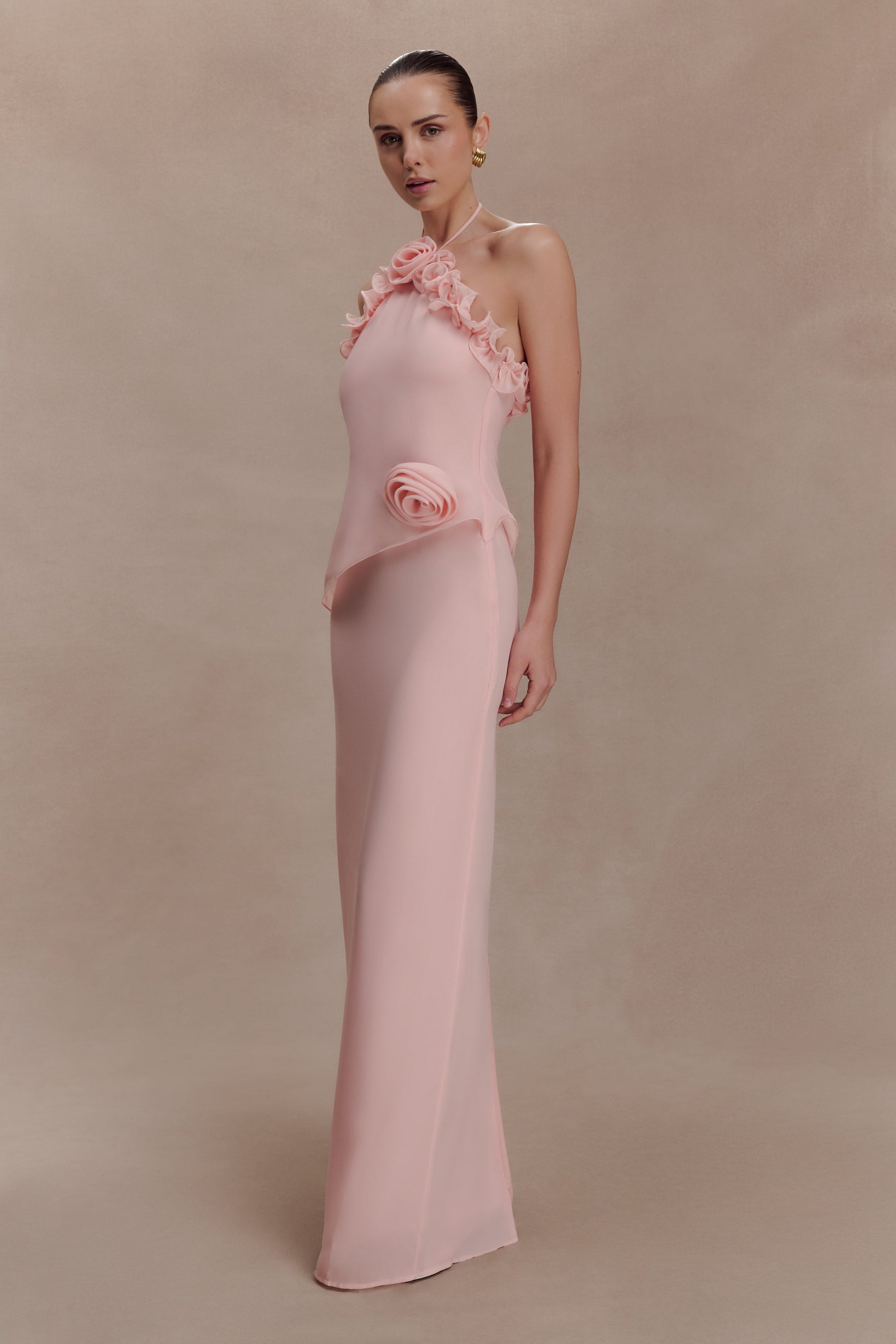 Melissa Chiffon Flower Maxi Dress - Baby Pink | MESHKI US Melissa Chiffon Flower Maxi Dress - Baby Pink | MESHKI US