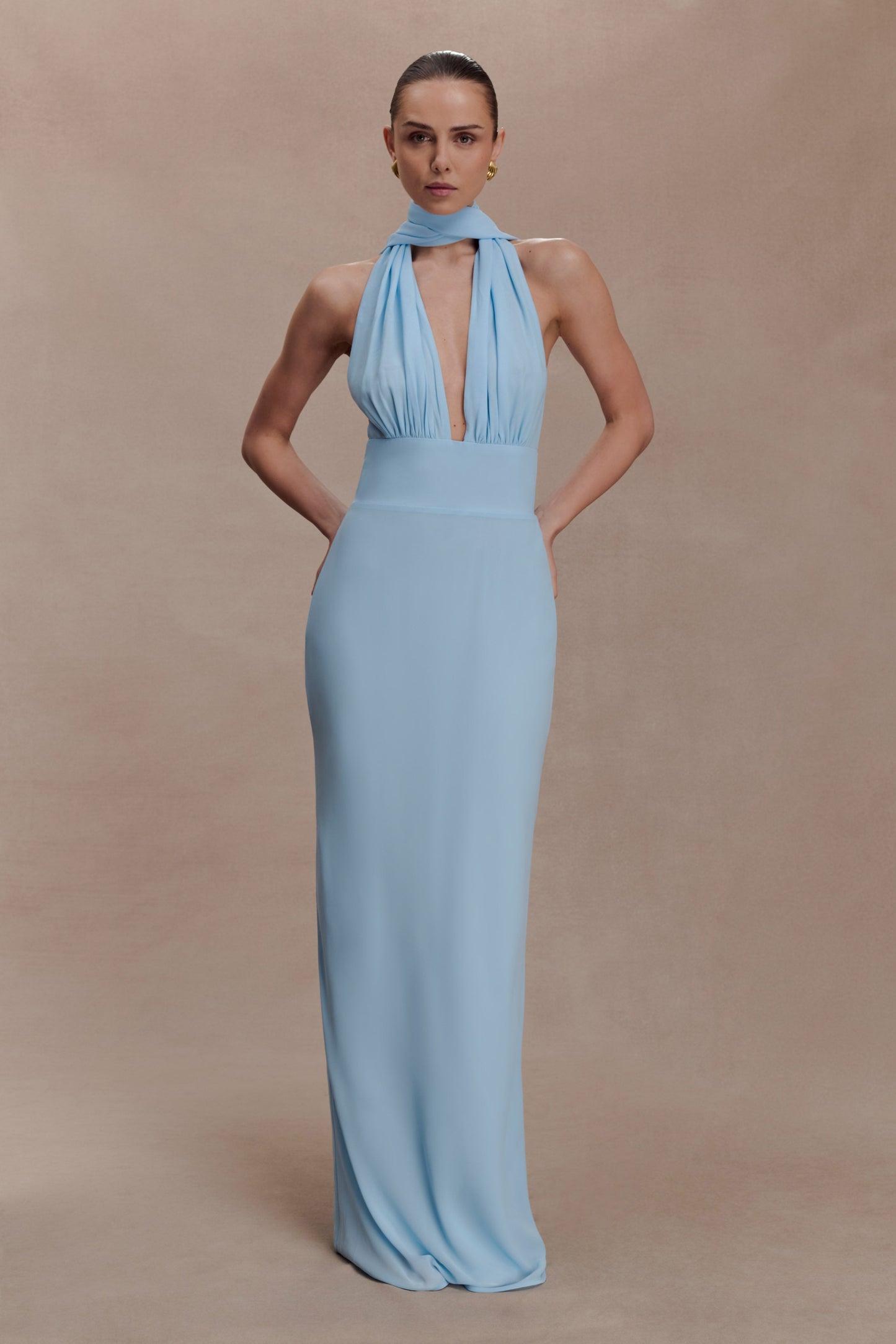 Nadine Halter Chiffon Maxi Dress - Blue