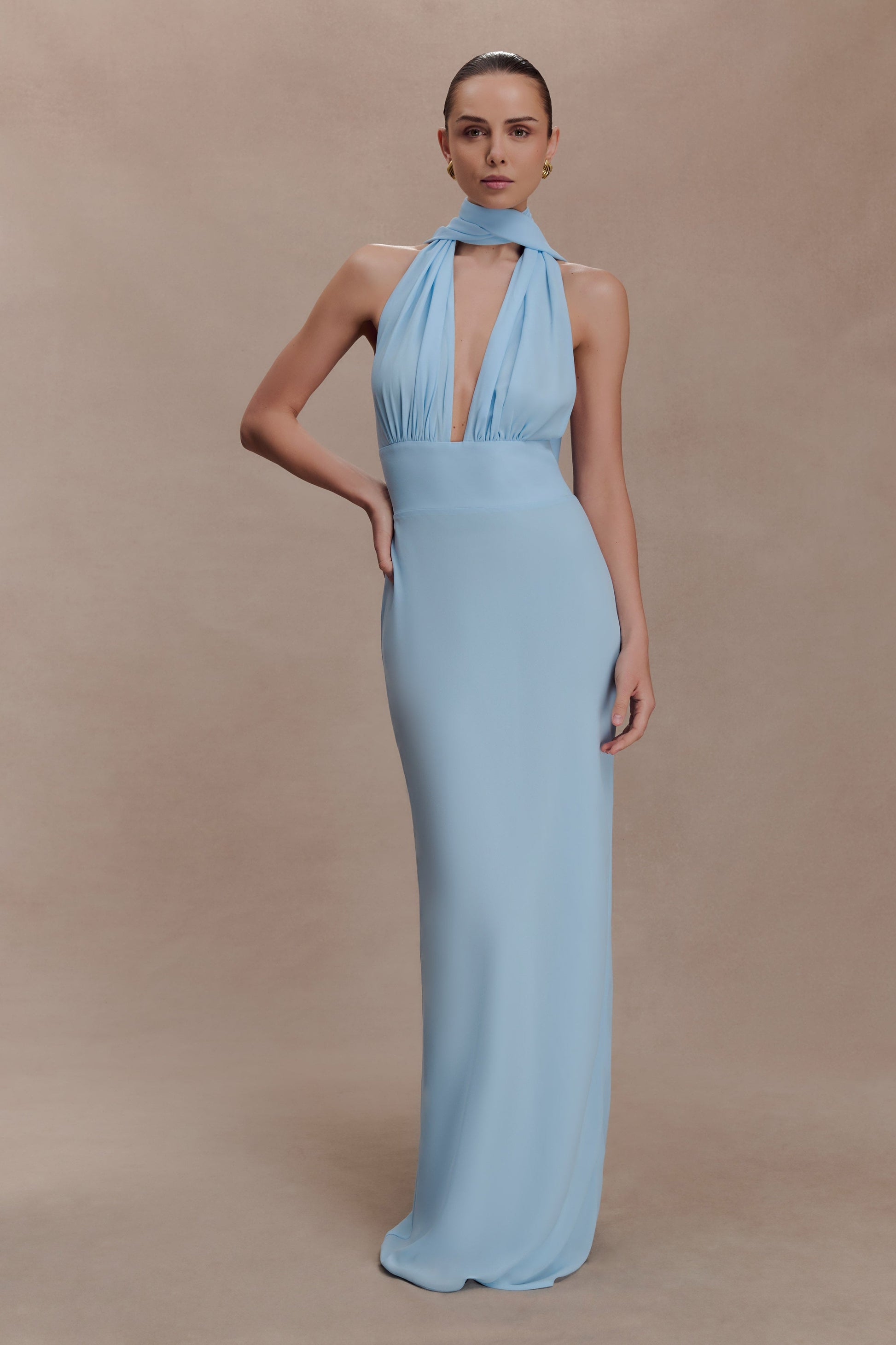 Nadine Halter Chiffon Maxi Dress / Blue | MESHKI