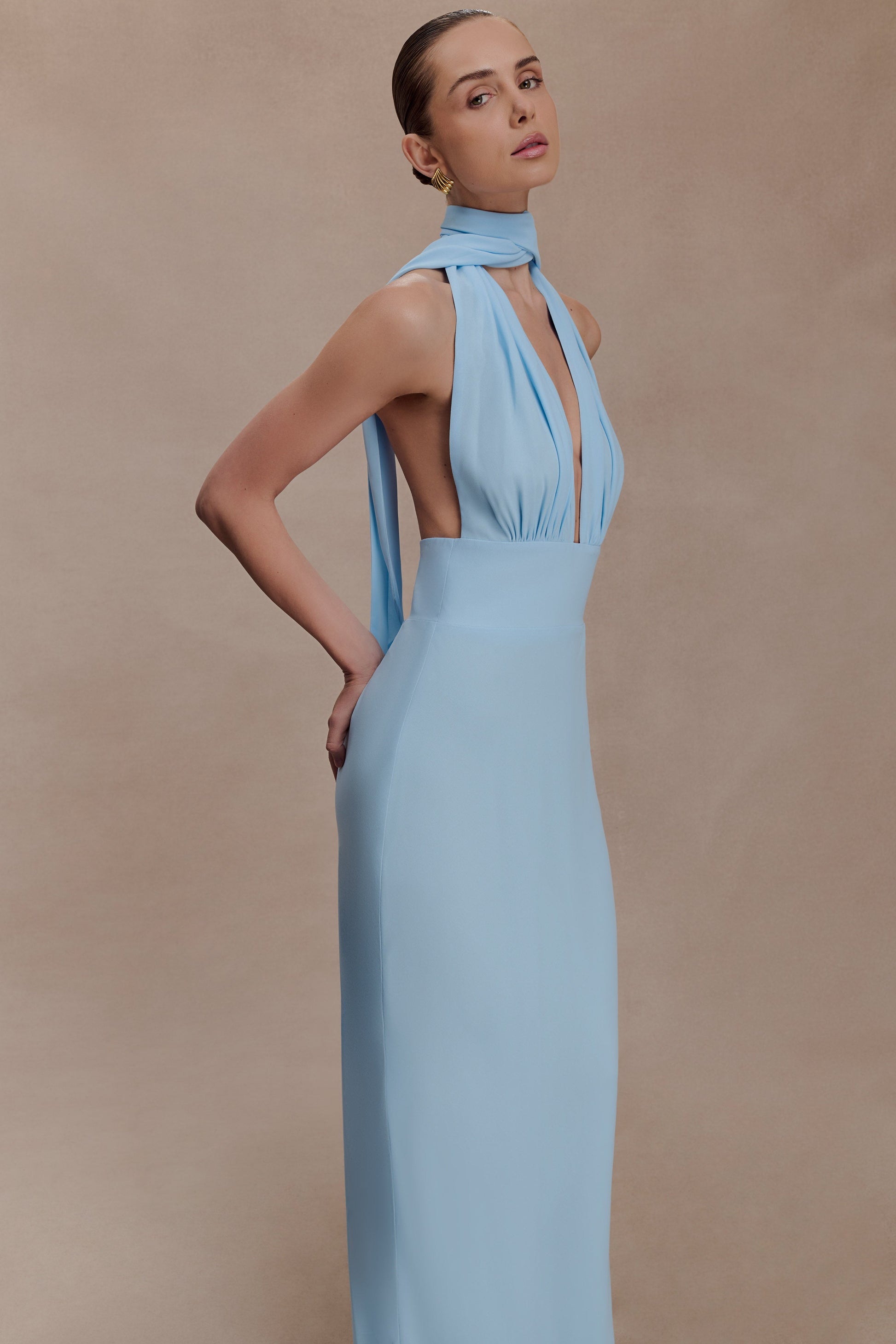 Nadine Halter Chiffon Maxi Dress / Blue | MESHKI