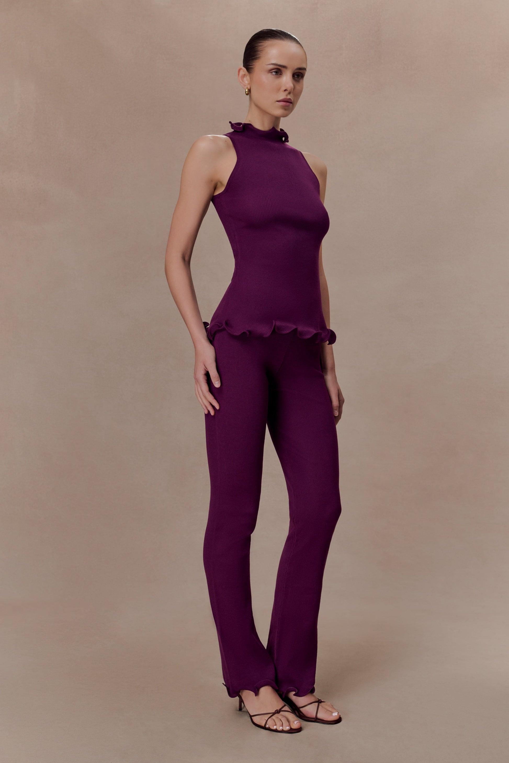 Diya Ribbed Sleeveless Top With Wire Hem - Plum #4