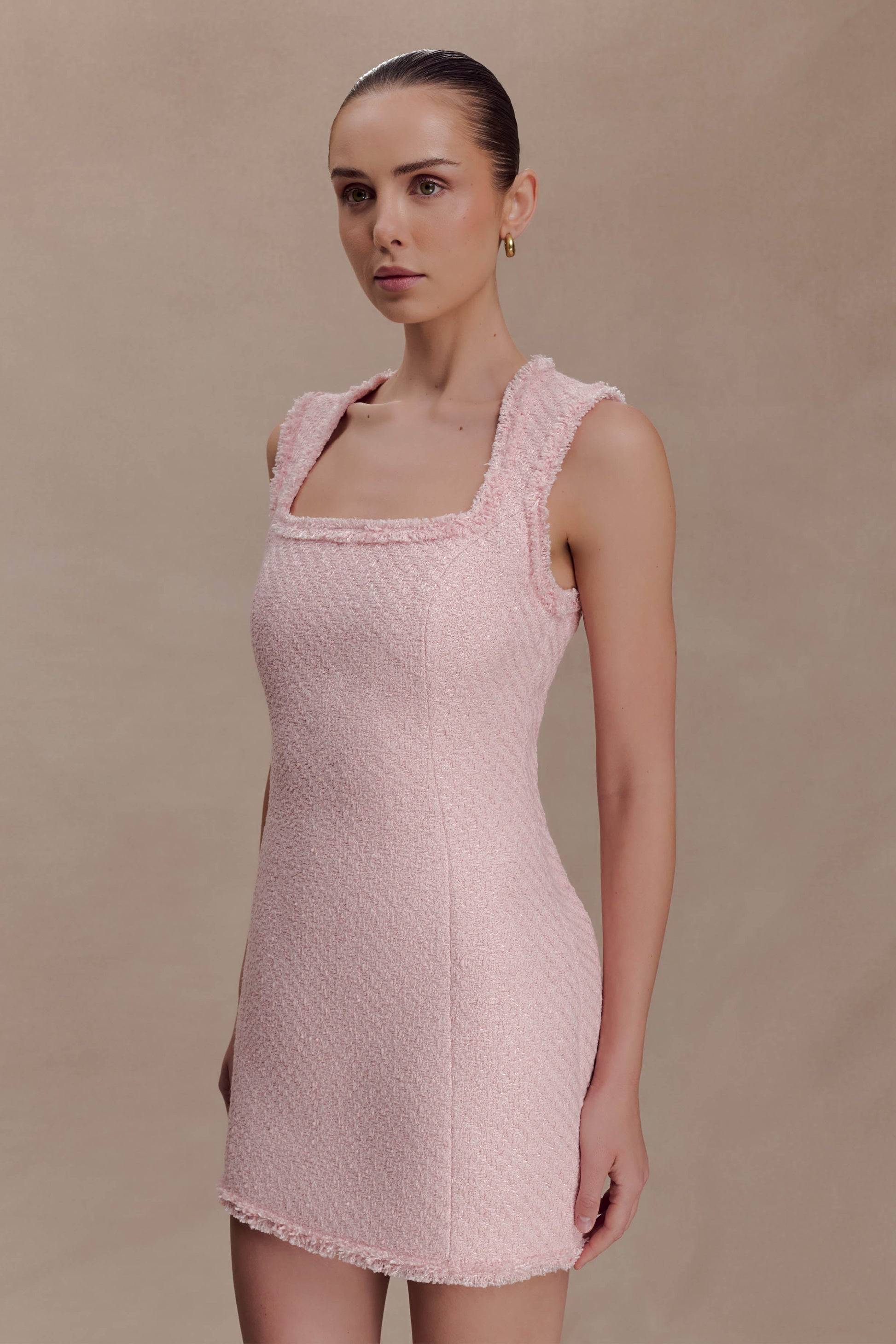 Lea Tweed Sleeveless Mini Dress / Baby Pink | MESHKI | S Lea Tweed Sleeveless Mini Dress / Baby Pink | MESHKI | S