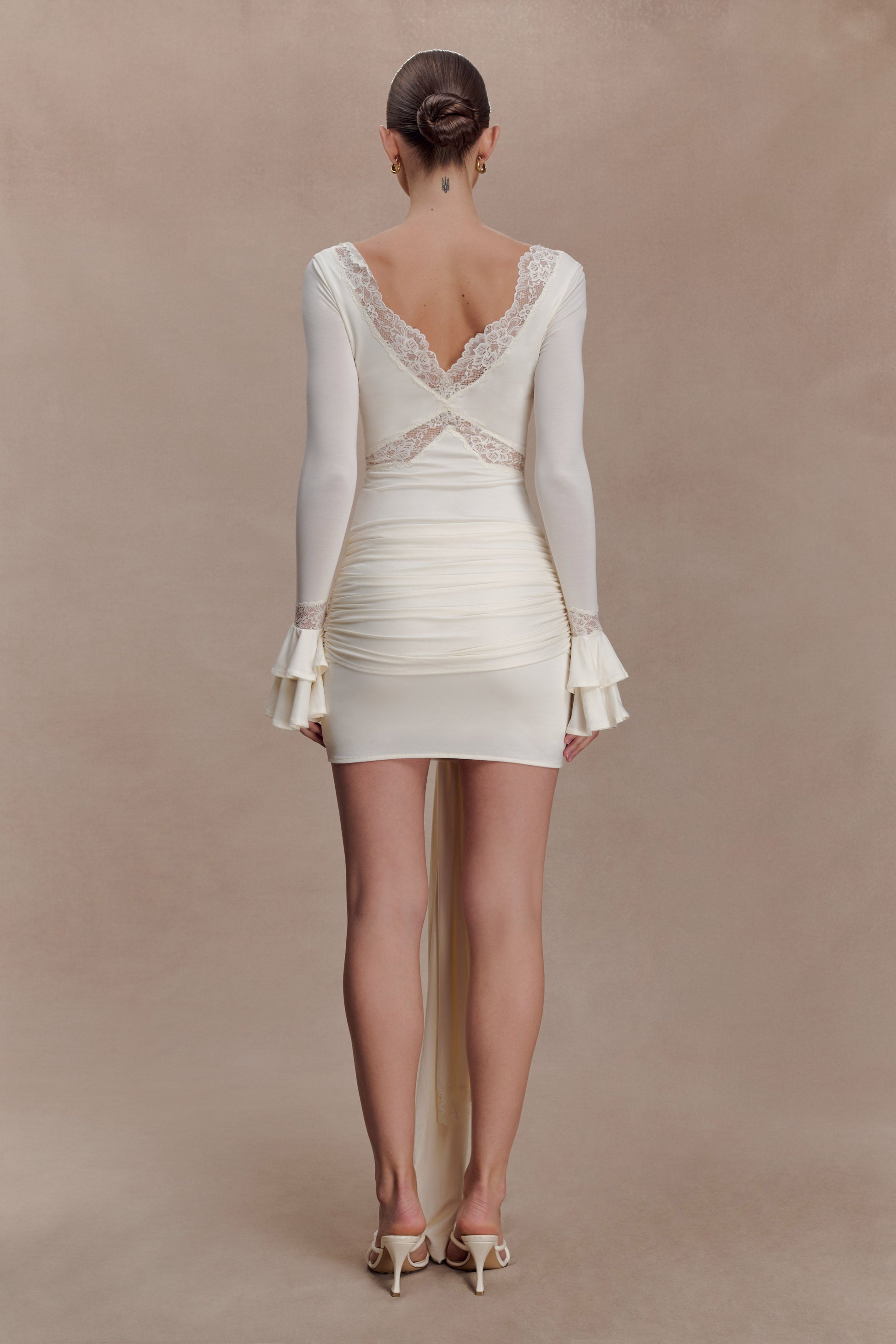 Electra Slinky Lace Mini Dress - Ivory #2