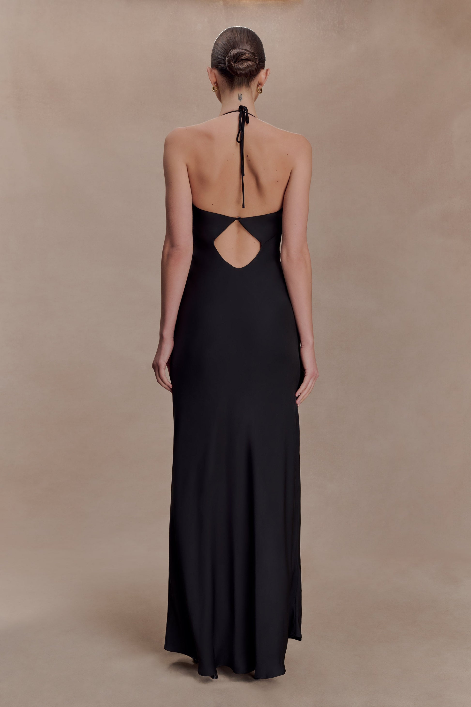Lydia Cowl Neck Satin Maxi Dress / Black | MESHKI