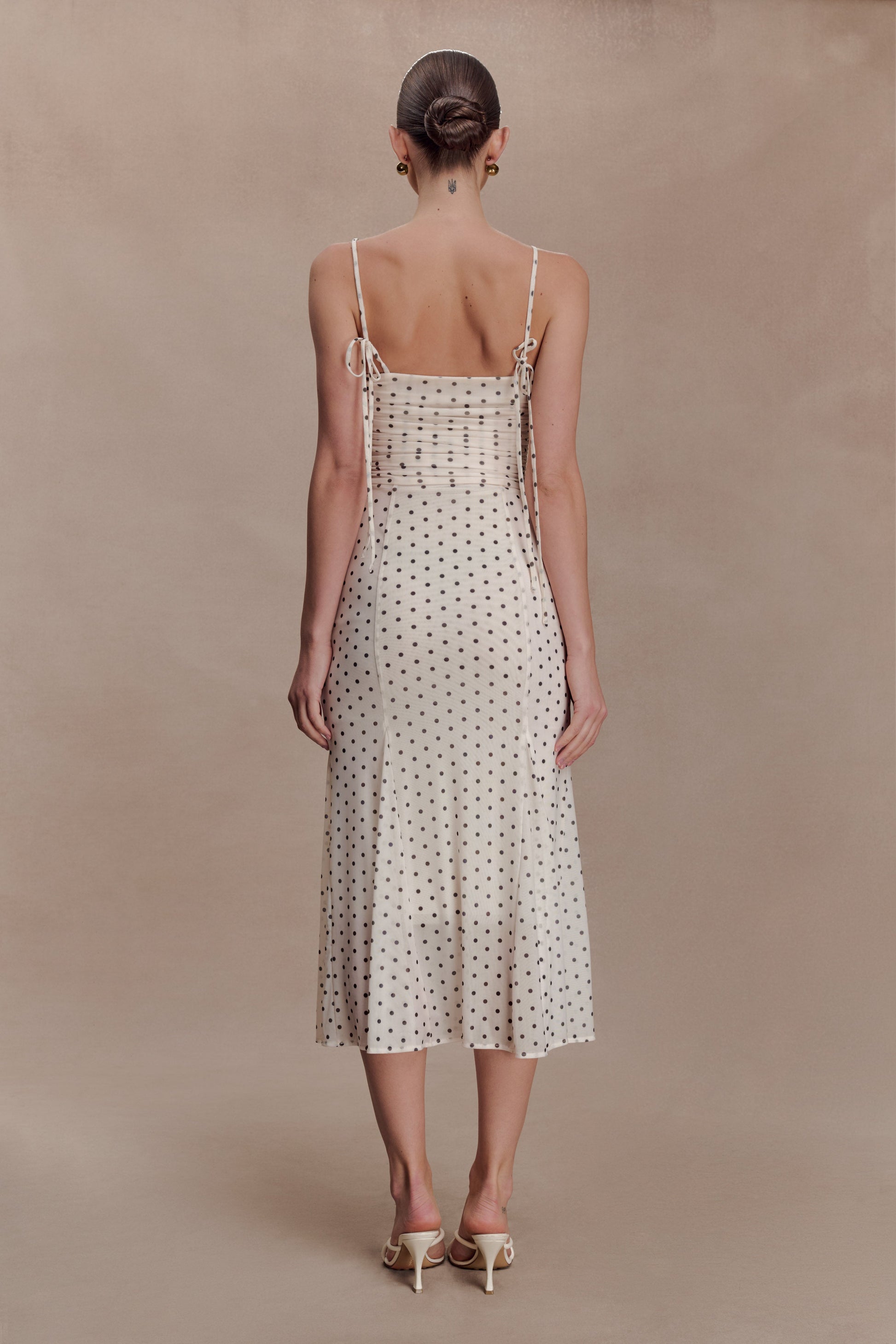 Willa Gathered Mesh Midi Dress - Polka Dot | MESHKI US Willa Gathered Mesh Midi Dress - Polka Dot | MESHKI US