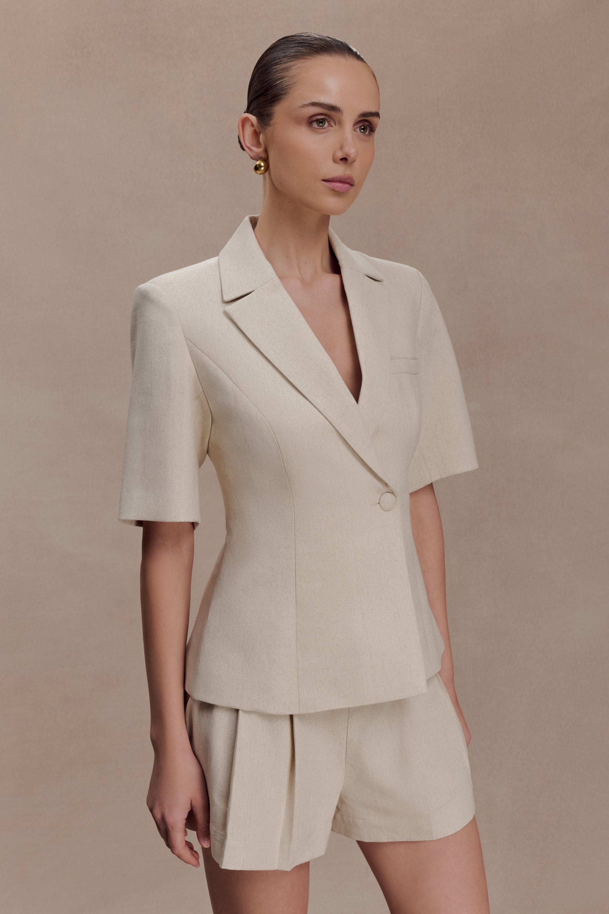 Martine Short Sleeve Linen Top - Natural #3