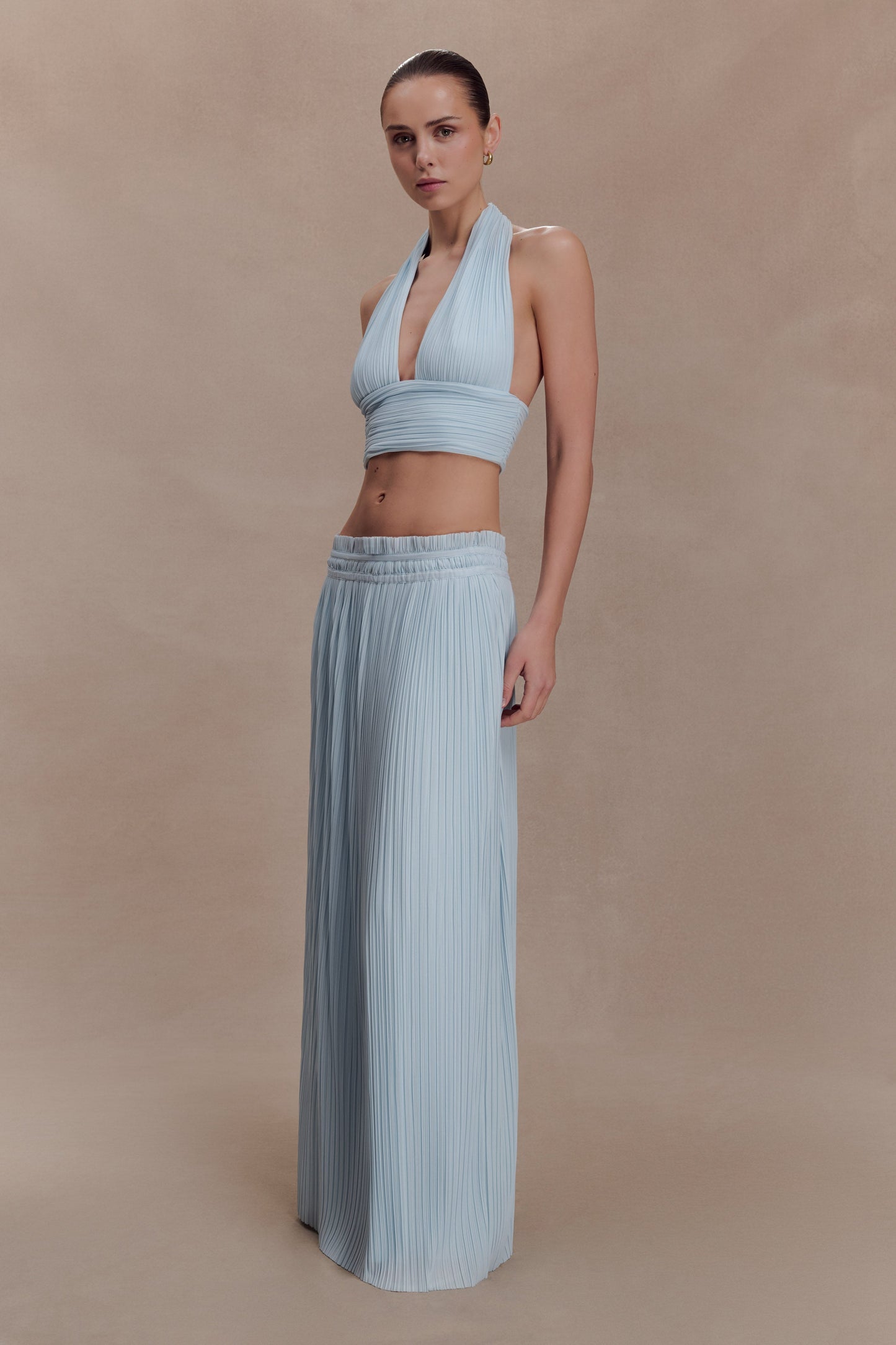 Amaris Gathered Plisse Maxi Skirt - Pale Blue