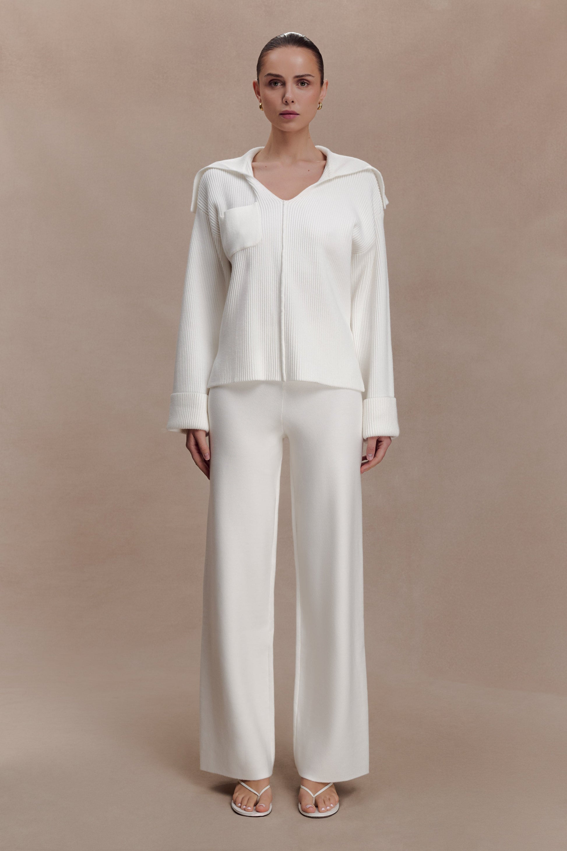 Bianka V Neck Knit Jumper - Off White #6
