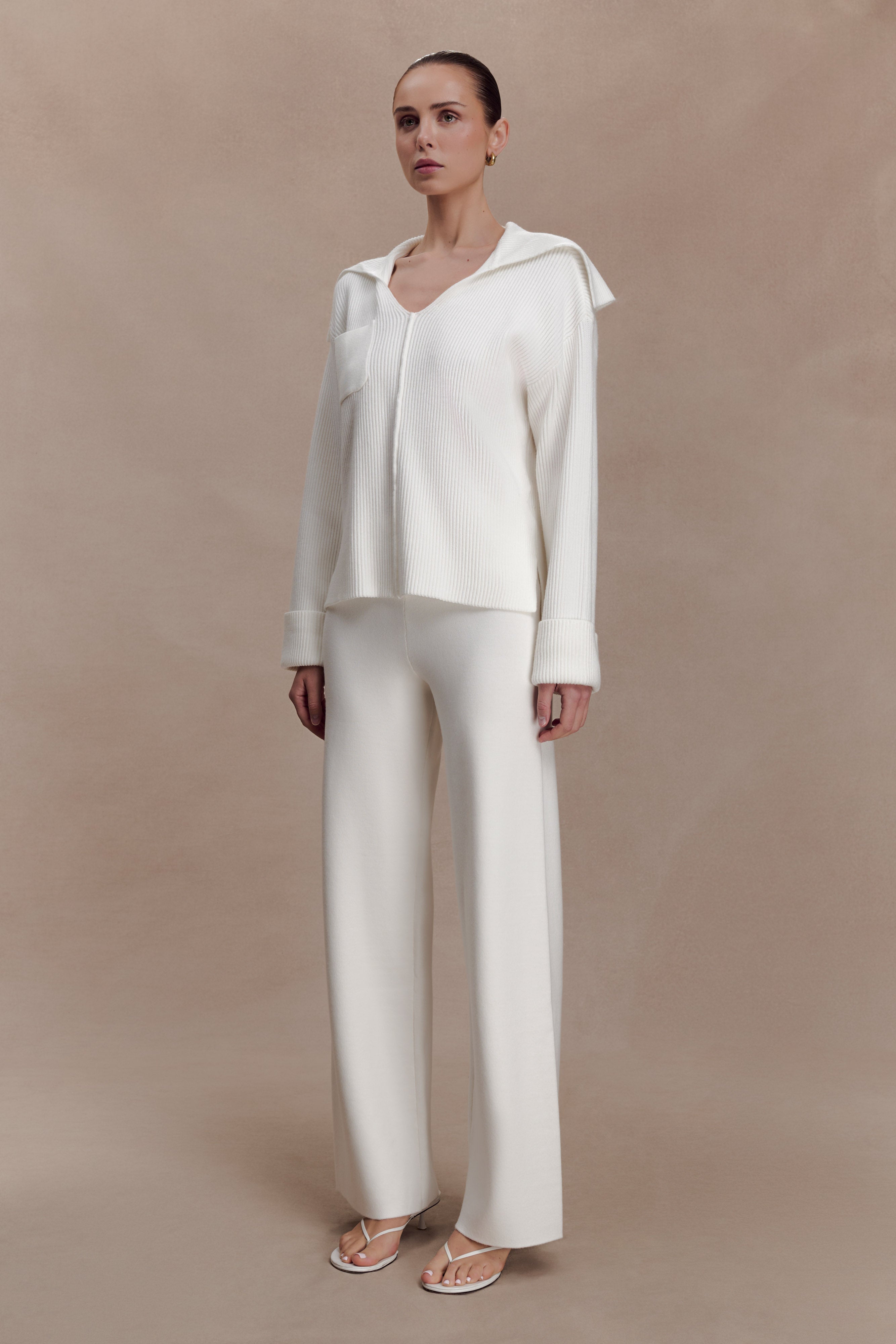 Kerrymae Straight Leg Knit Pants - Off White | MESHKI US