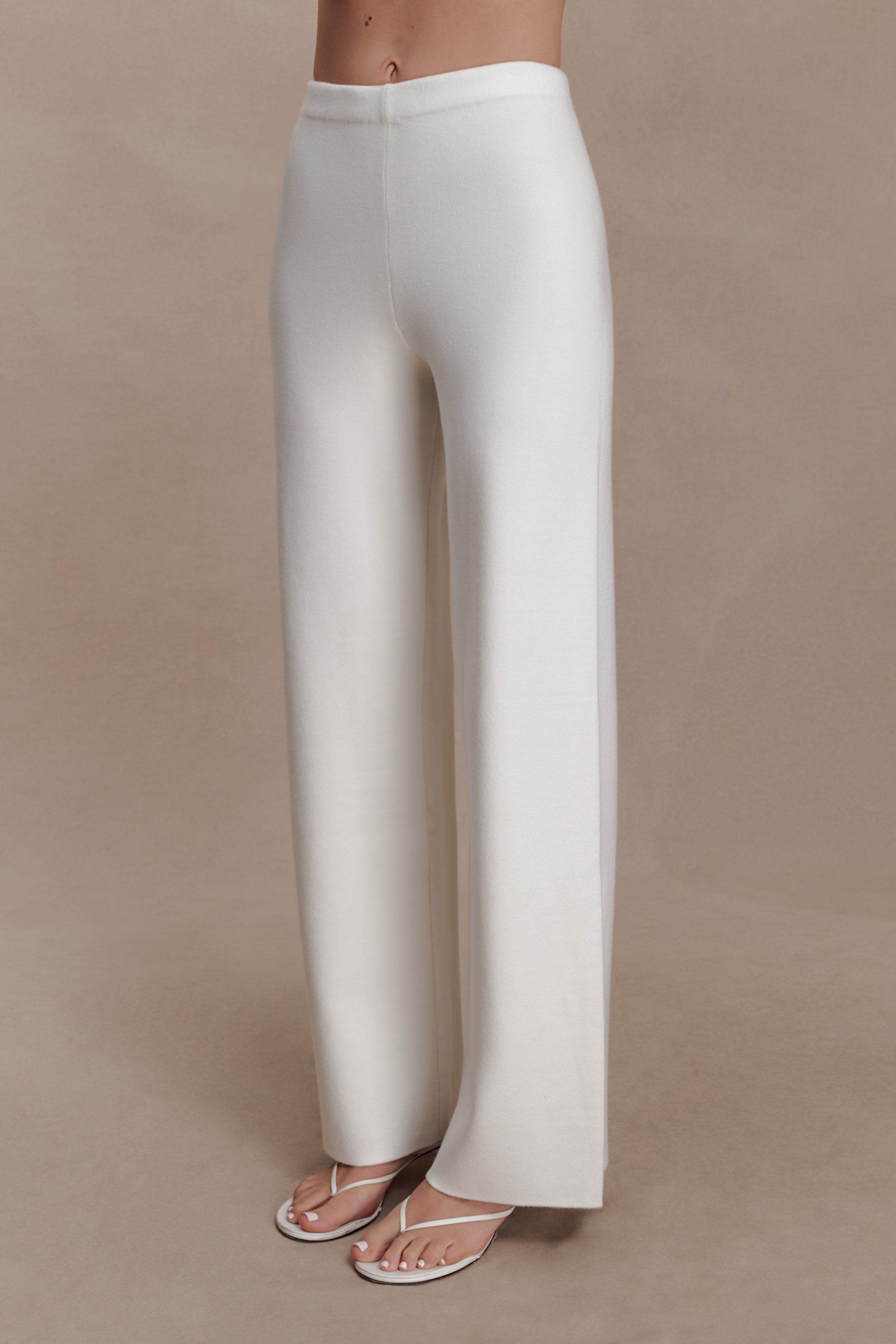 Kerrymae Straight Leg Knit Pants - Off White | MESHKI US