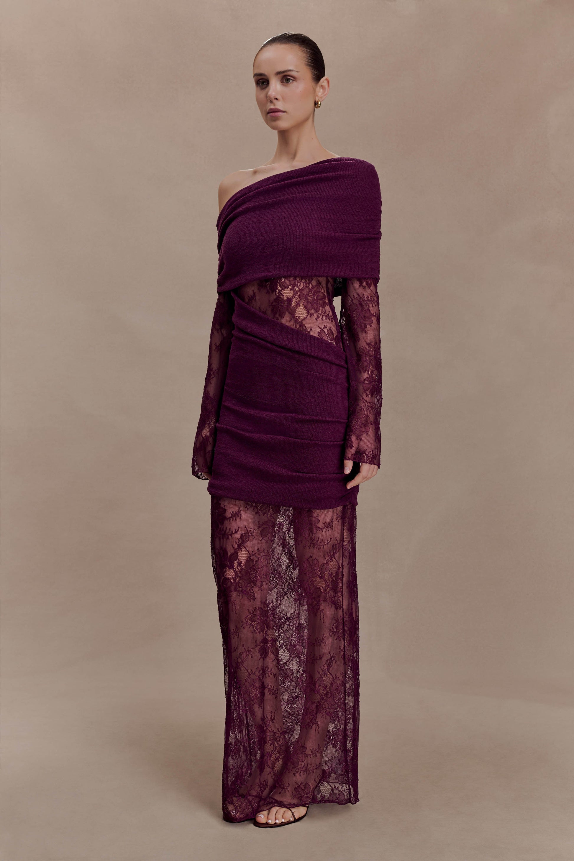 Luxie Lace Knit Maxi Dress / Plum | MESHKI | XL Luxie Lace Knit Maxi Dress / Plum | MESHKI | XL