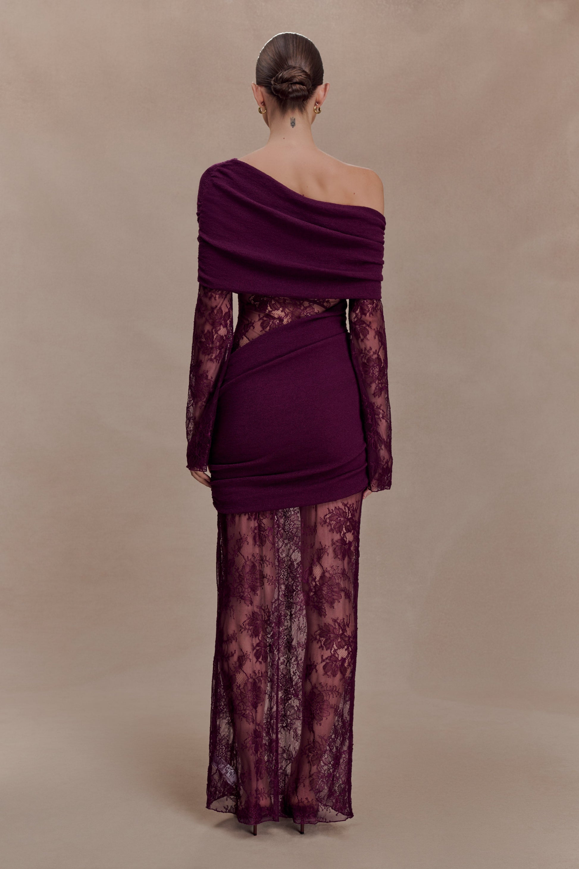 plum long sleeve lace dress Monroe Purple Hollow Long Sleeve Maxi Dress / M