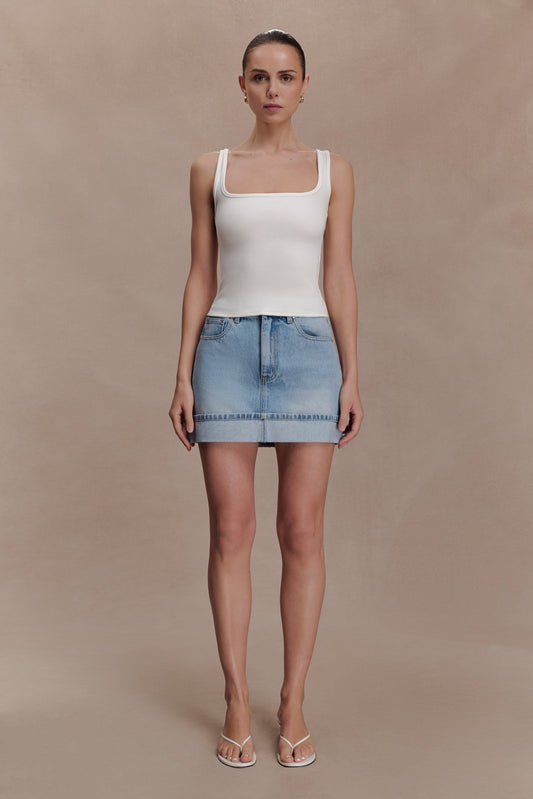 Lakoda Cuffed Denim Mini Skirt - Washed Light Blue