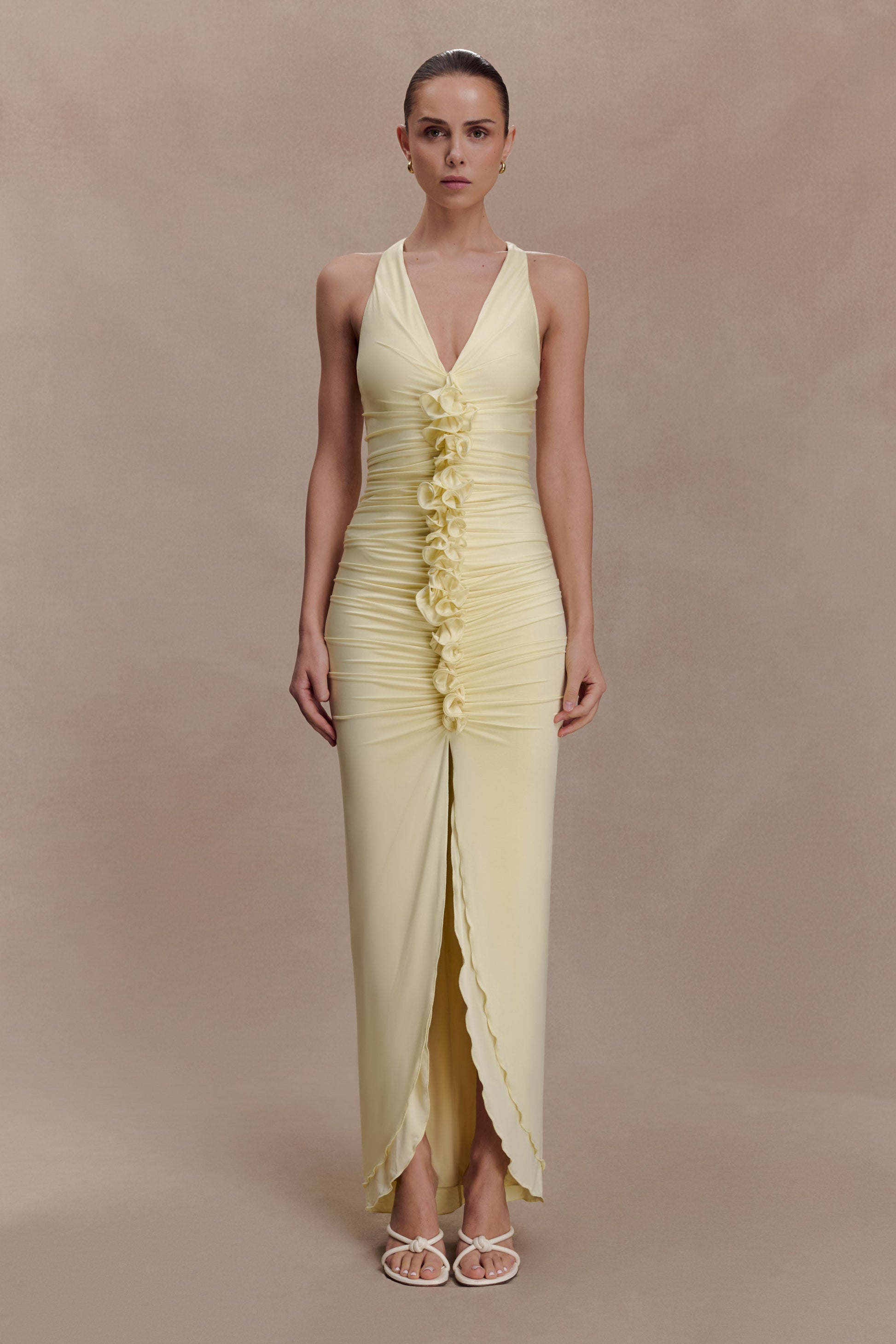 Alessandra Slinky Ruffle Maxi Dress / Lemon | MESHKI