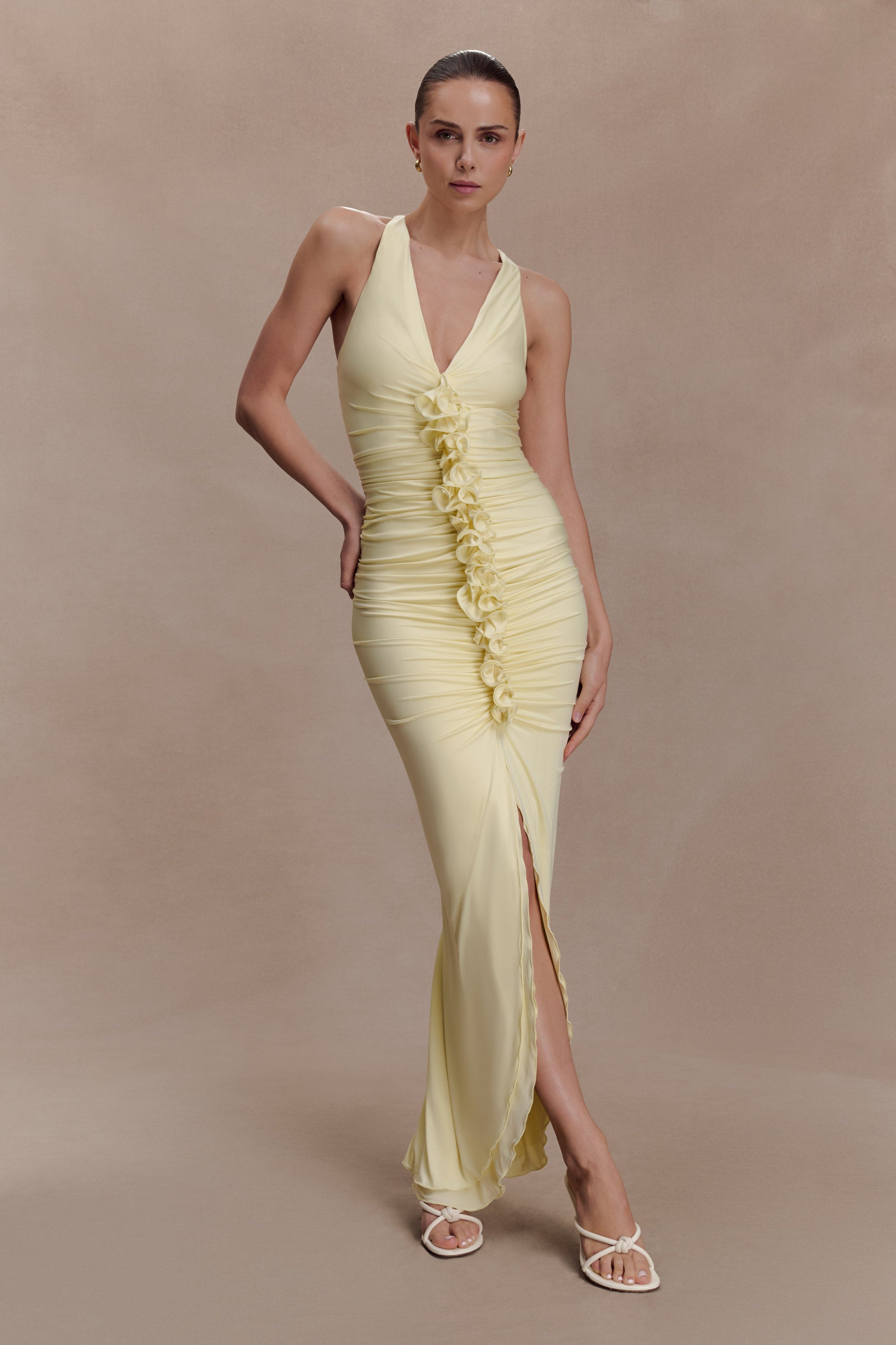 Alessandra Slinky Ruffle Maxi Dress / Lemon | Meshki | S Alessandra Slinky Ruffle Maxi Dress / Lemon | Meshki | S