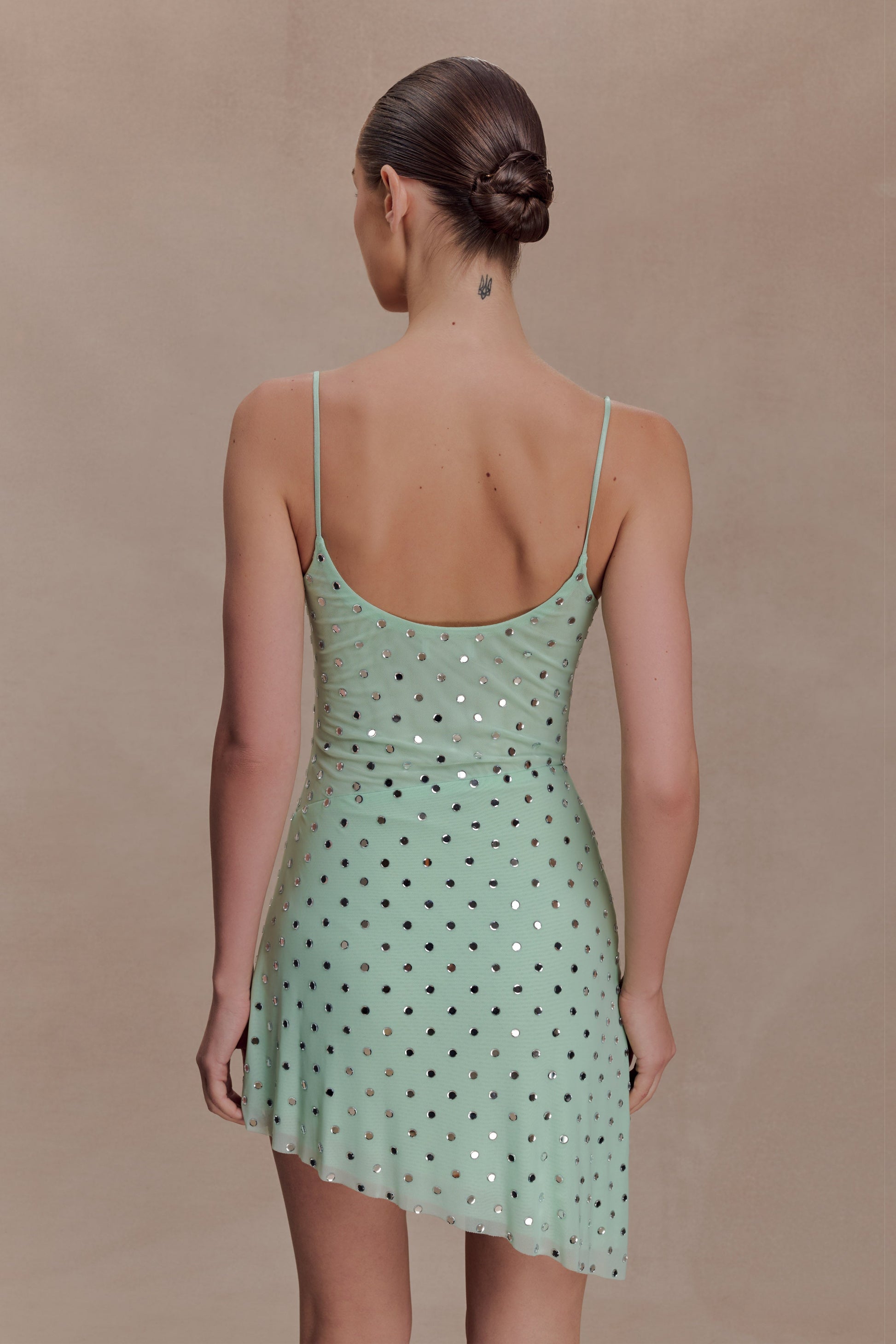 Zahra Diamante Cowl Mini Dress - Mint | MESHKI US Zahra Diamante Cowl Mini Dress - Mint | MESHKI US