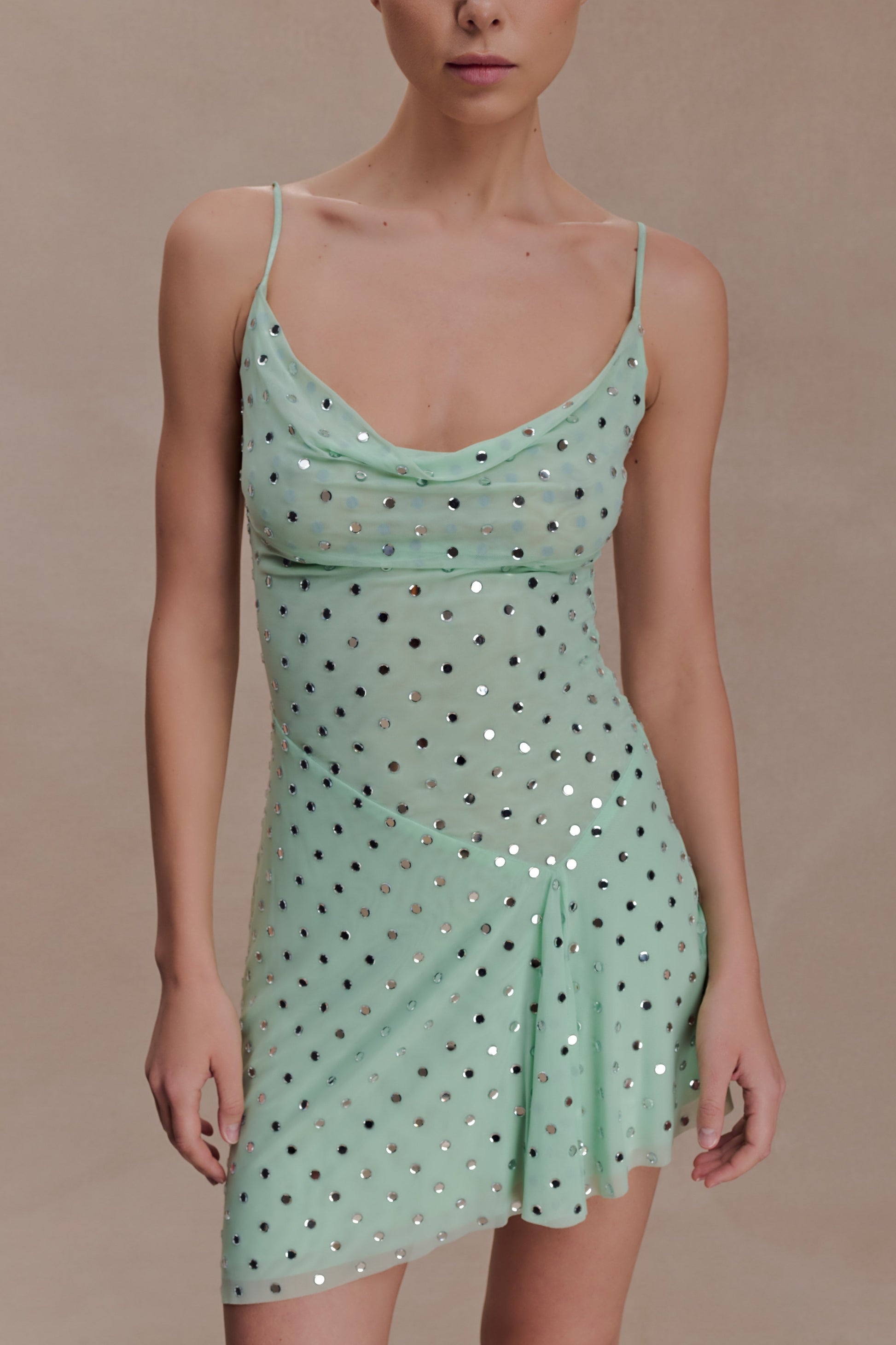 Zahra Diamante Cowl Mini Dress - Mint #3