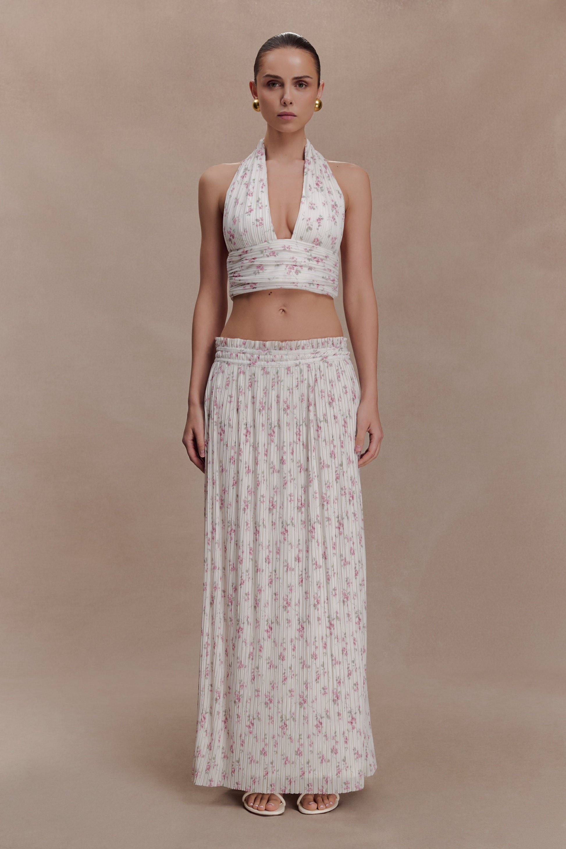 Amaris Sleeveless Plisse Halter Top - Floral Ditsy Print #4