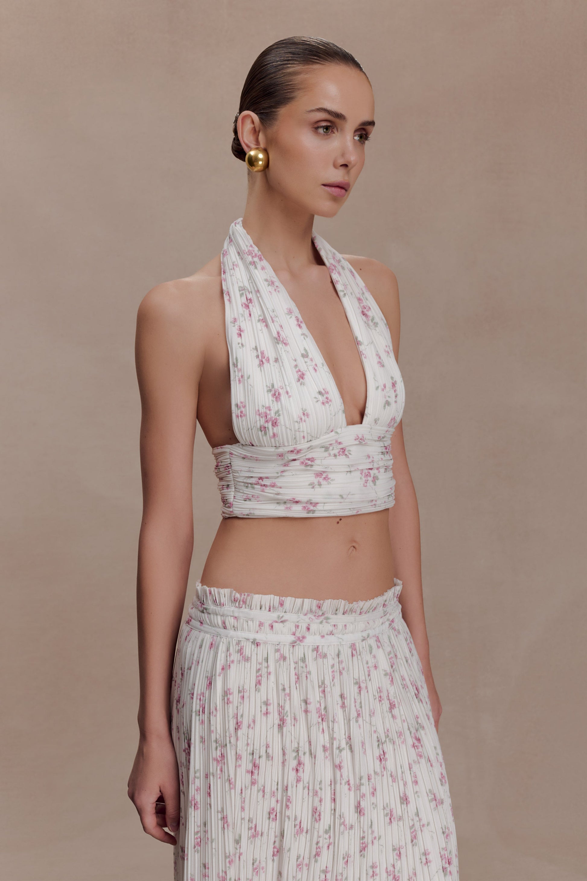 Amaris Sleeveless Plisse Halter Top - Floral Ditsy Print #4