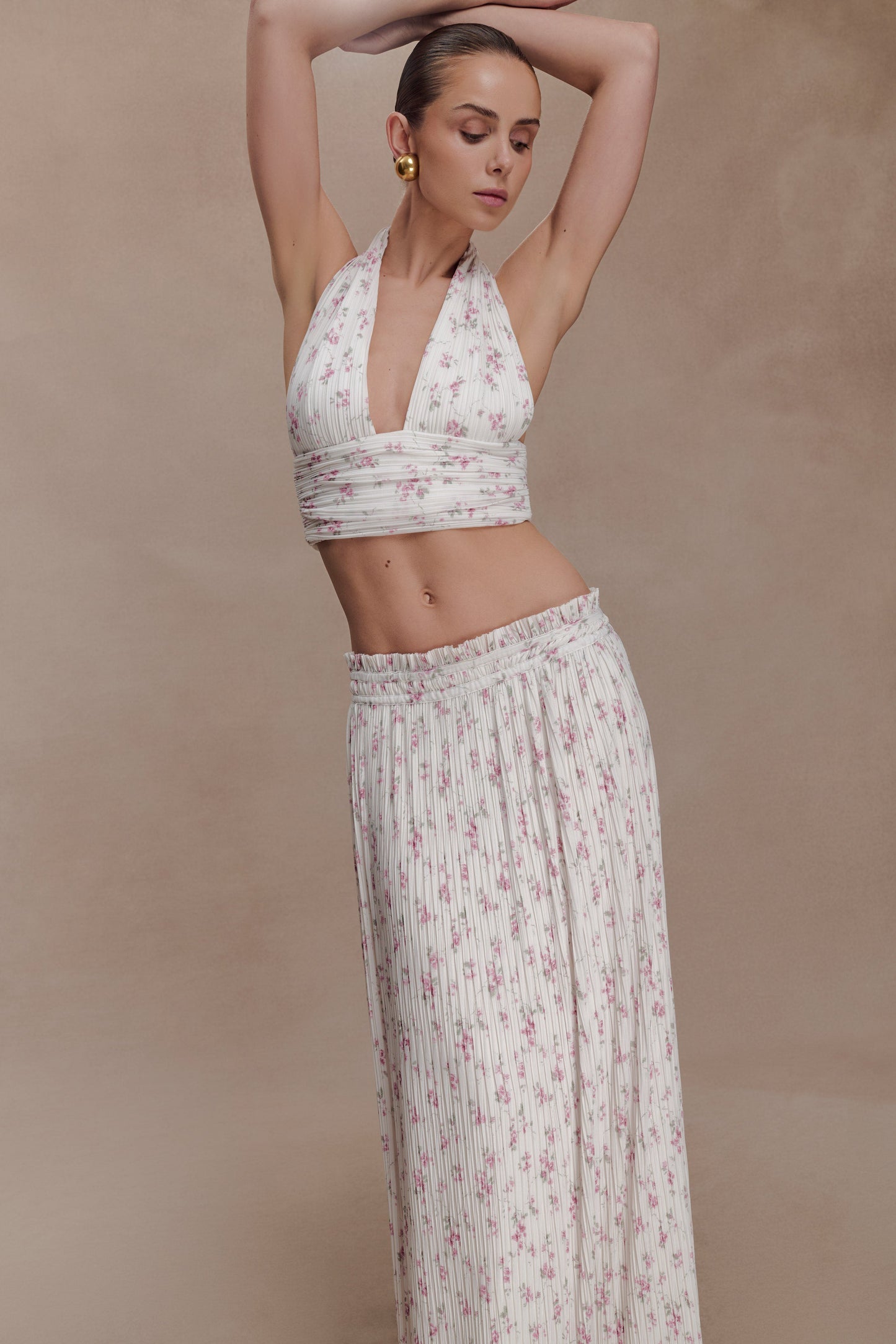 Amaris Gathered Plisse Maxi Skirt - Floral Ditsy Print