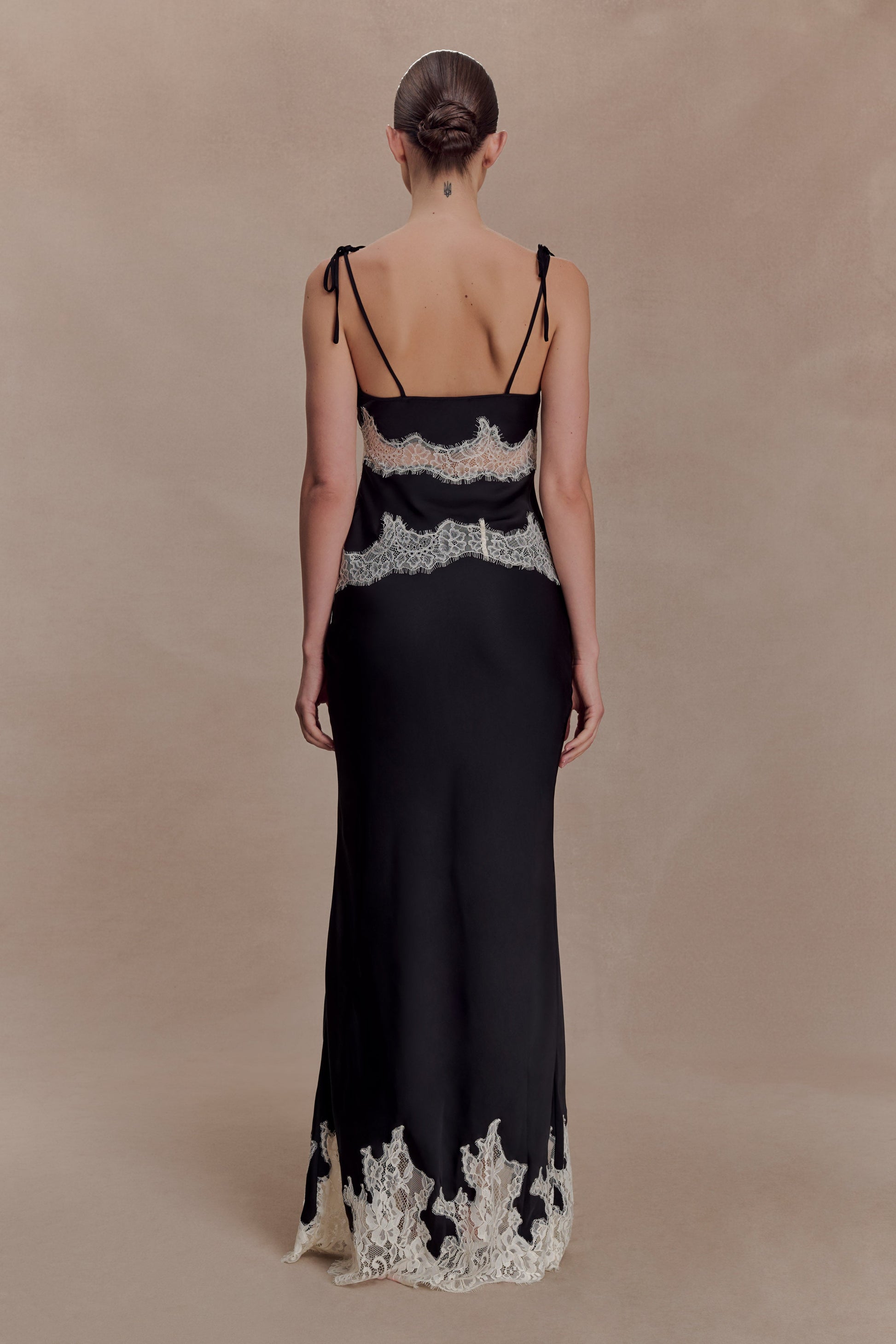 Nina Satin And Lace Maxi Skirt / Black/Ivory | MESHKI